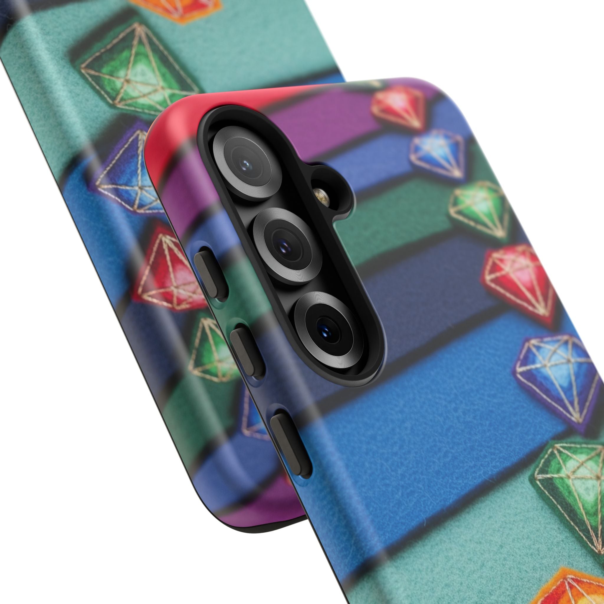 Colorful Gem Stripe Phone Case — Rainbow Diamond Pattern Tough Case