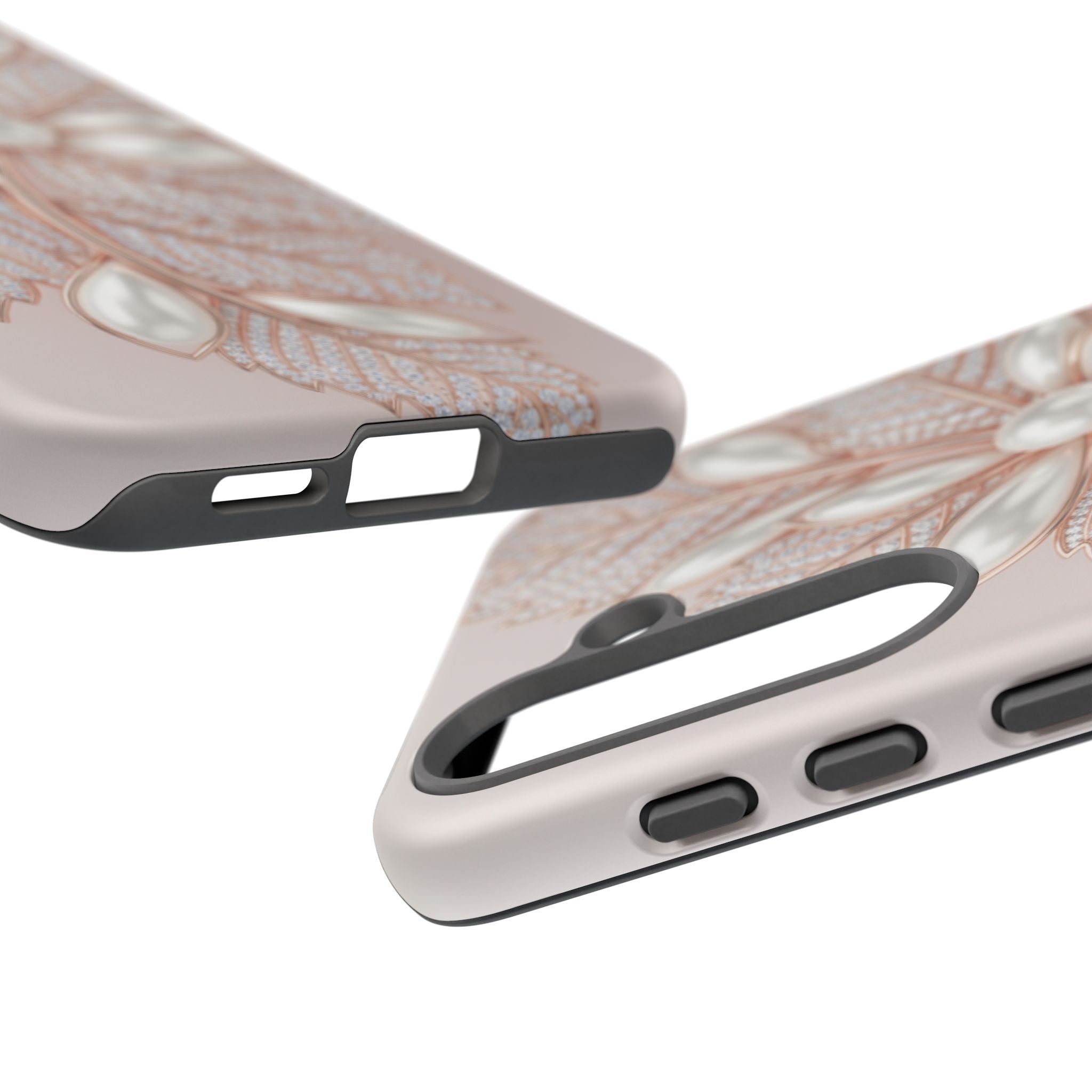 Pearl Floral Phone Case for Samsung galaxy phone — Elegant Rose Gold Leaf Design for Women