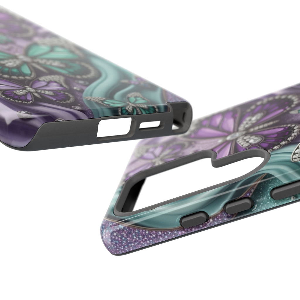 Butterfly Gem Tough Phone Case – Teal & Purple Sparkle Protective Cover