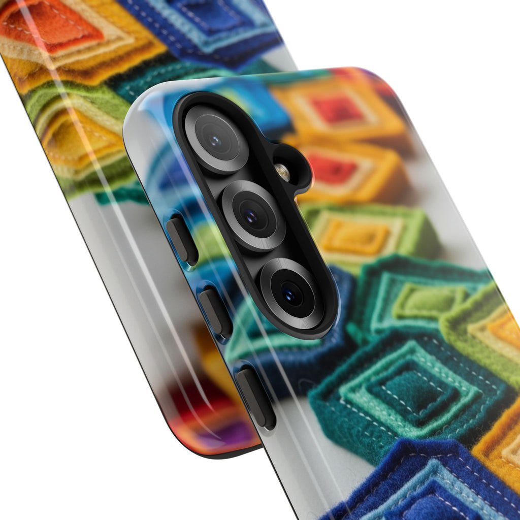 Colorful Geometric Quilt Pattern Phone Case – Bright Rainbow Diamond Tough Case
