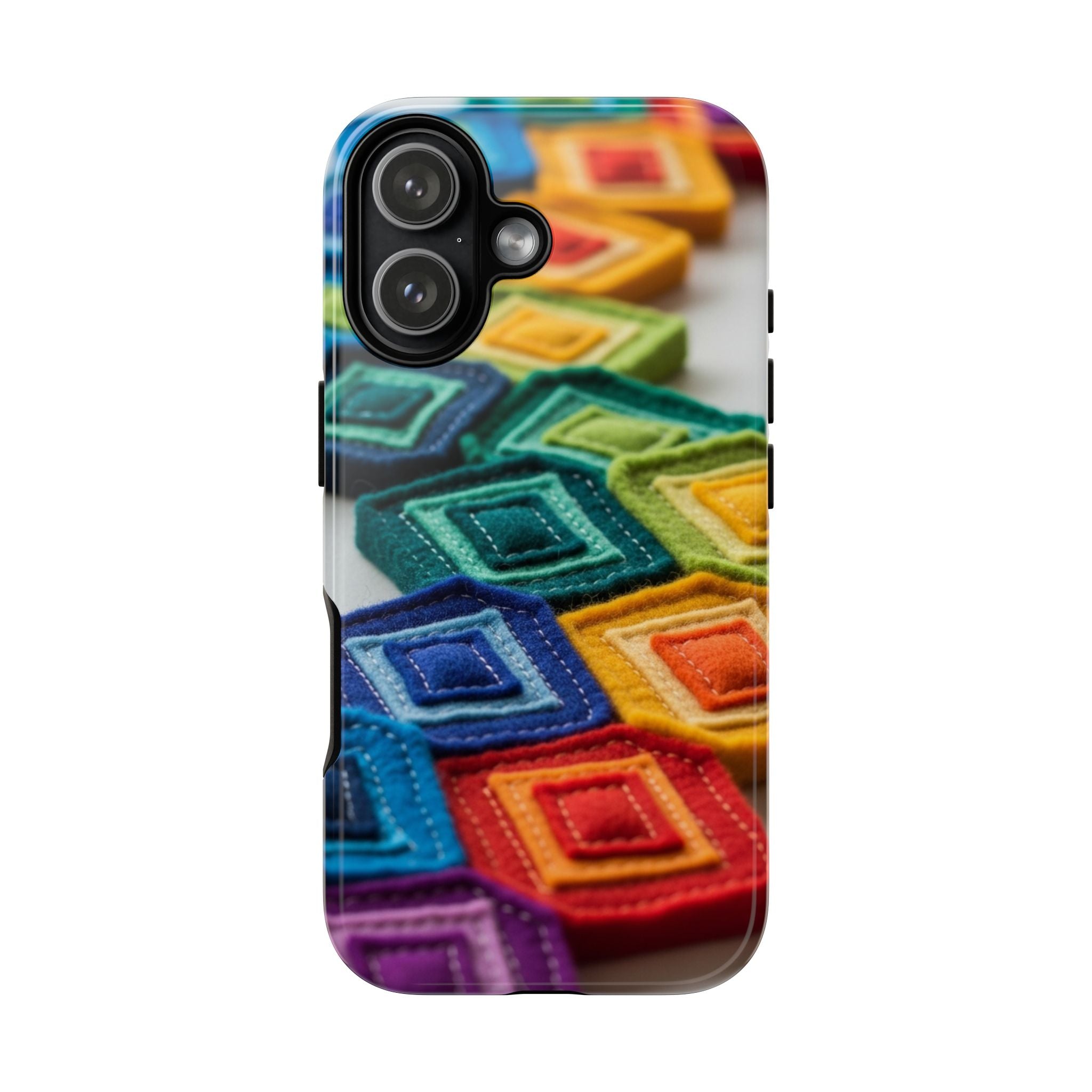 Colorful Geometric Quilt Pattern Phone Case – Bright Rainbow Diamond Tough Case