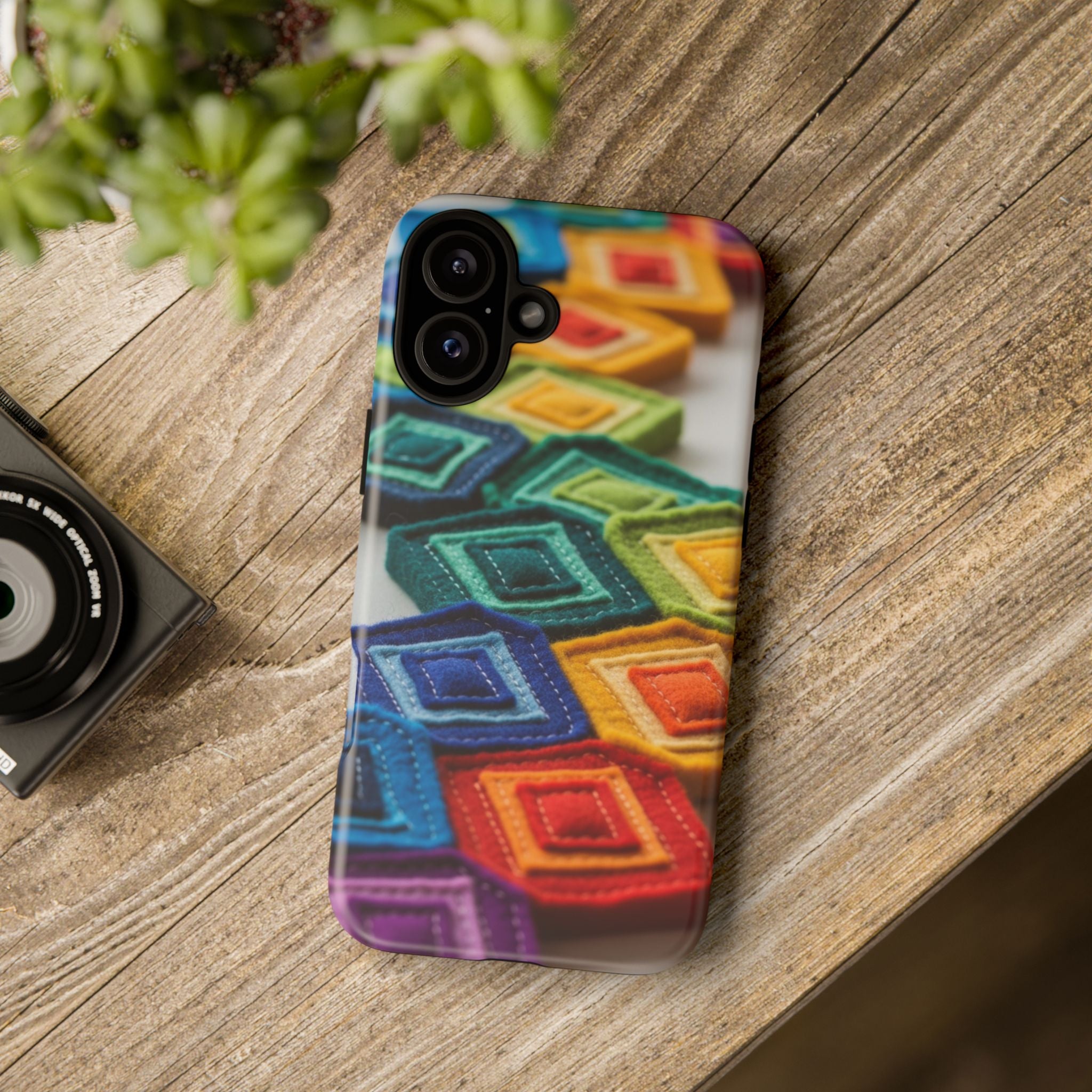 Colorful Geometric Quilt Pattern Phone Case – Bright Rainbow Diamond Tough Case