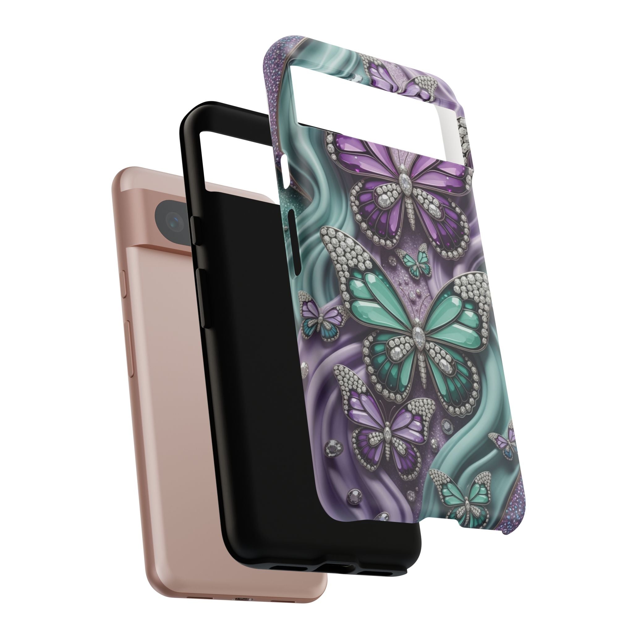 Butterfly Gem Tough Phone Case – Teal & Purple Sparkle Protective Cover