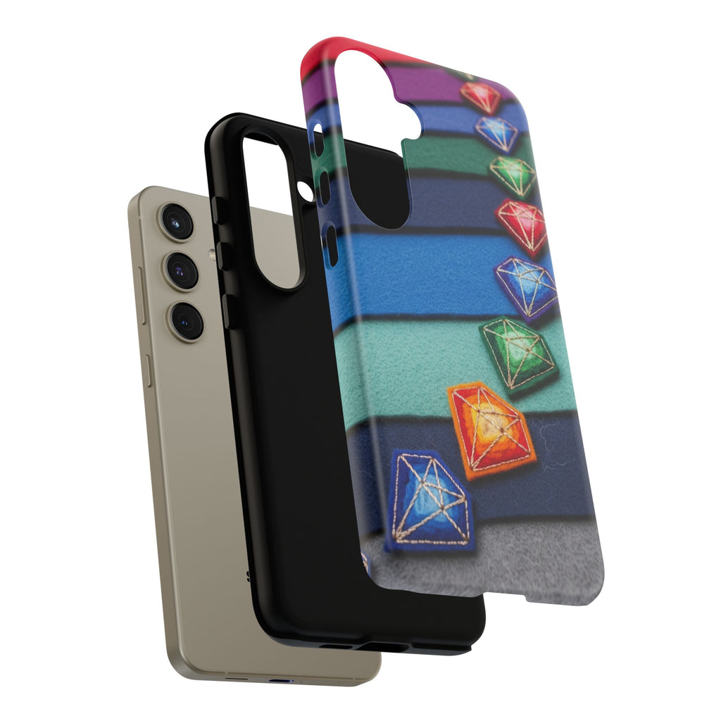 Colorful Gem Stripe Phone Case — Rainbow Diamond Pattern Tough Case