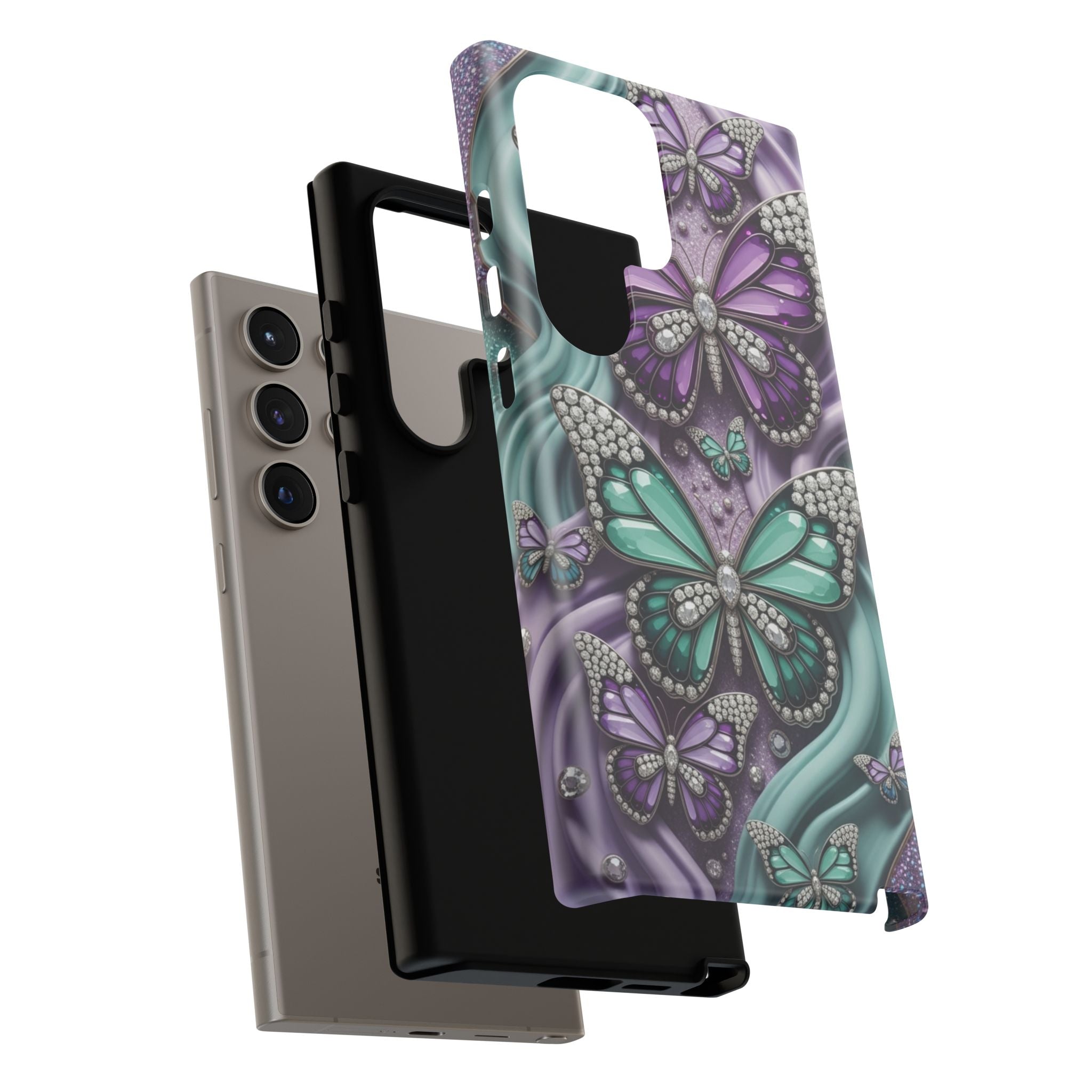Butterfly Gem Tough Phone Case – Teal & Purple Sparkle Protective Cover