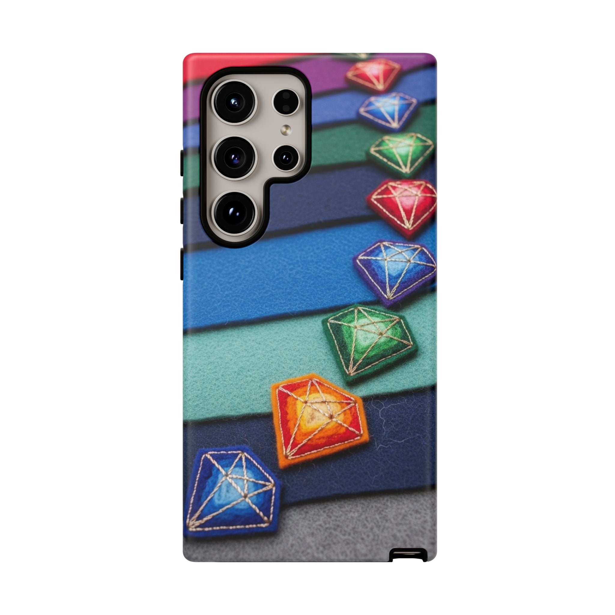 Colorful Gem Stripe Phone Case — Rainbow Diamond Pattern Tough Case