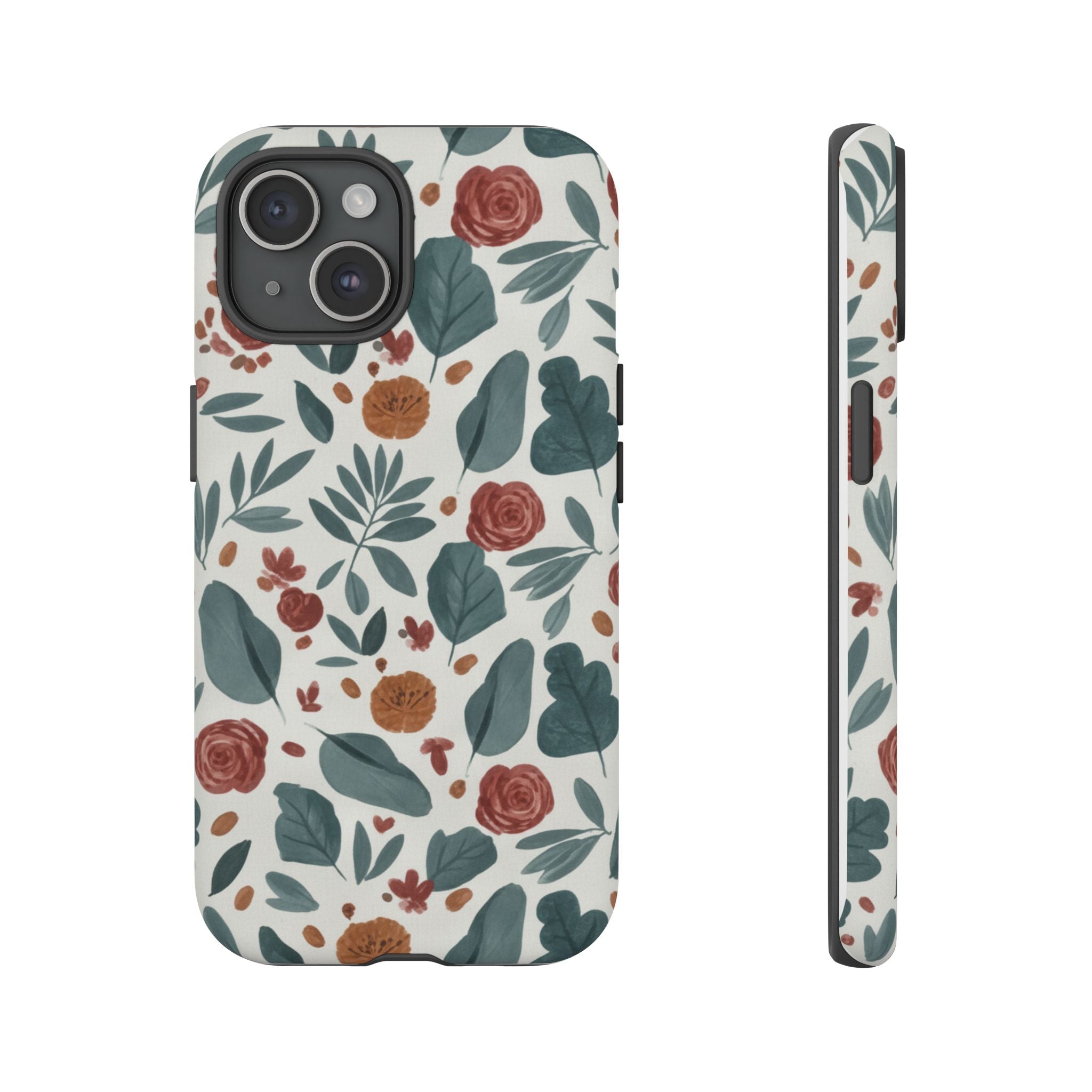 Floral Leaf Pattern Tough Phone Case — Protective Botanical iPhone Cover