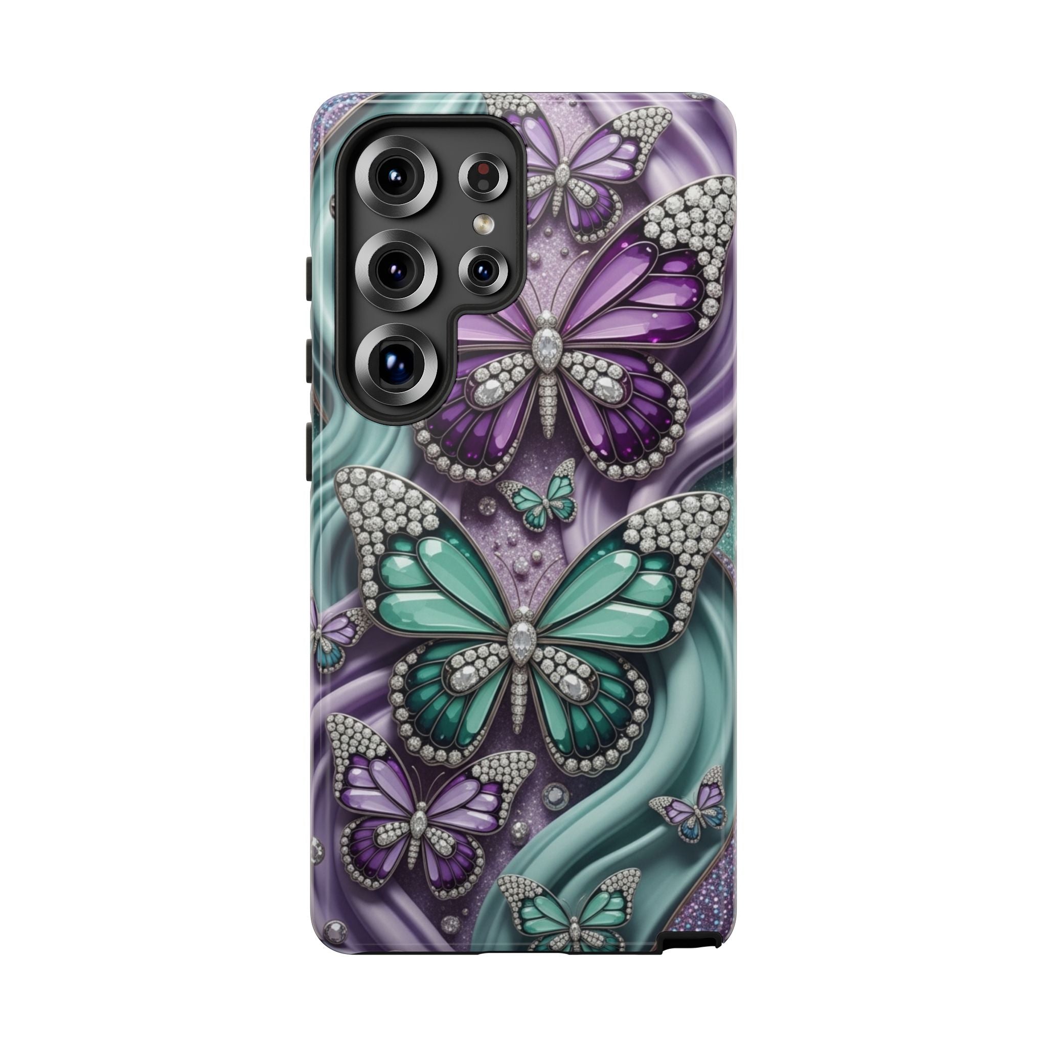 Butterfly Gem Tough Phone Case – Teal & Purple Sparkle Protective Cover