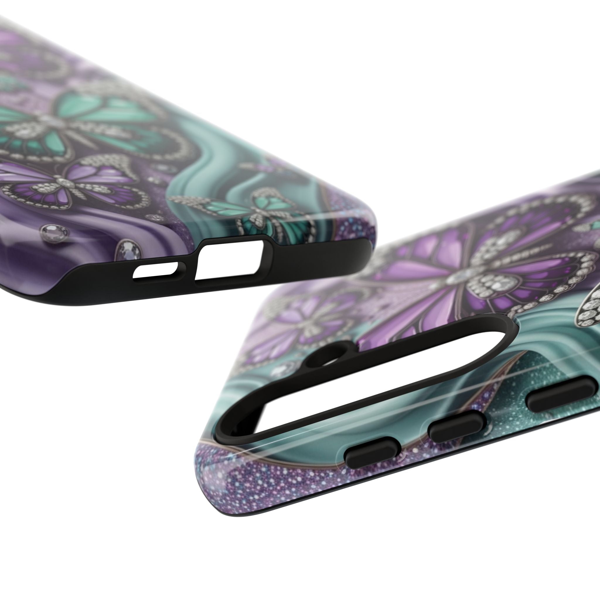 Butterfly Gem Tough Phone Case – Teal & Purple Sparkle Protective Cover