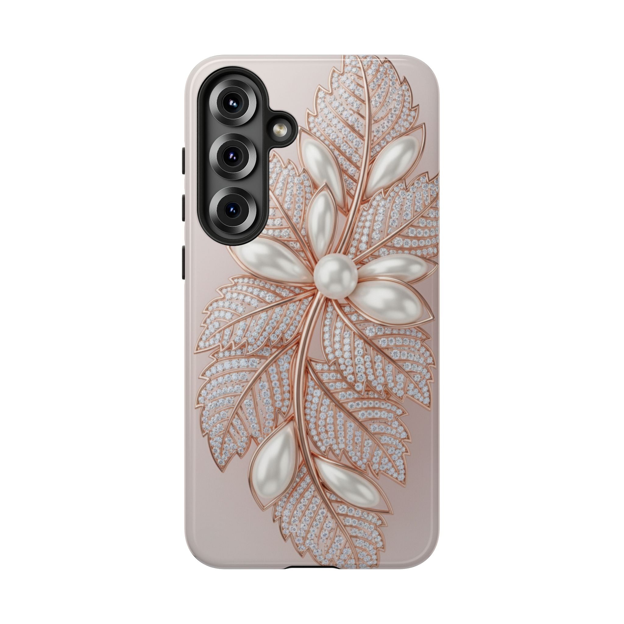Pearl Floral Phone Case for Samsung galaxy phone — Elegant Rose Gold Leaf Design for Women