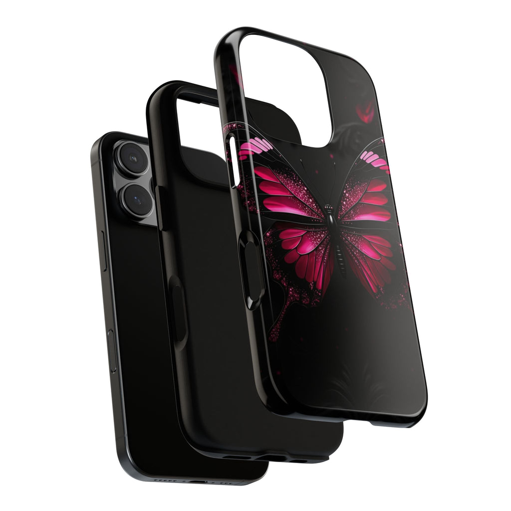 Pink Butterfly Tough Phone Case - Shockproof Protective iPhone Cover