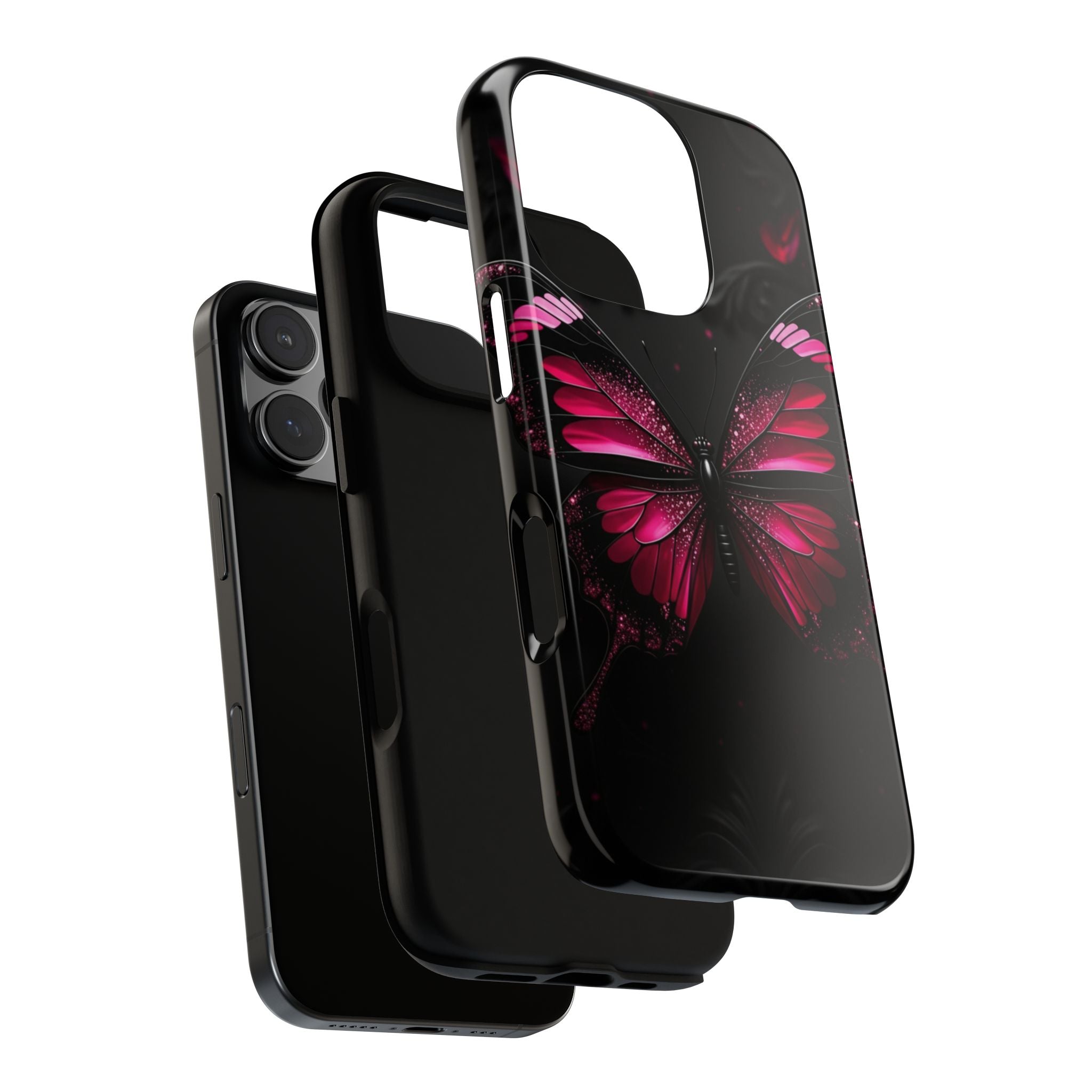 Pink Butterfly Tough Phone Case - Shockproof Protective iPhone Cover