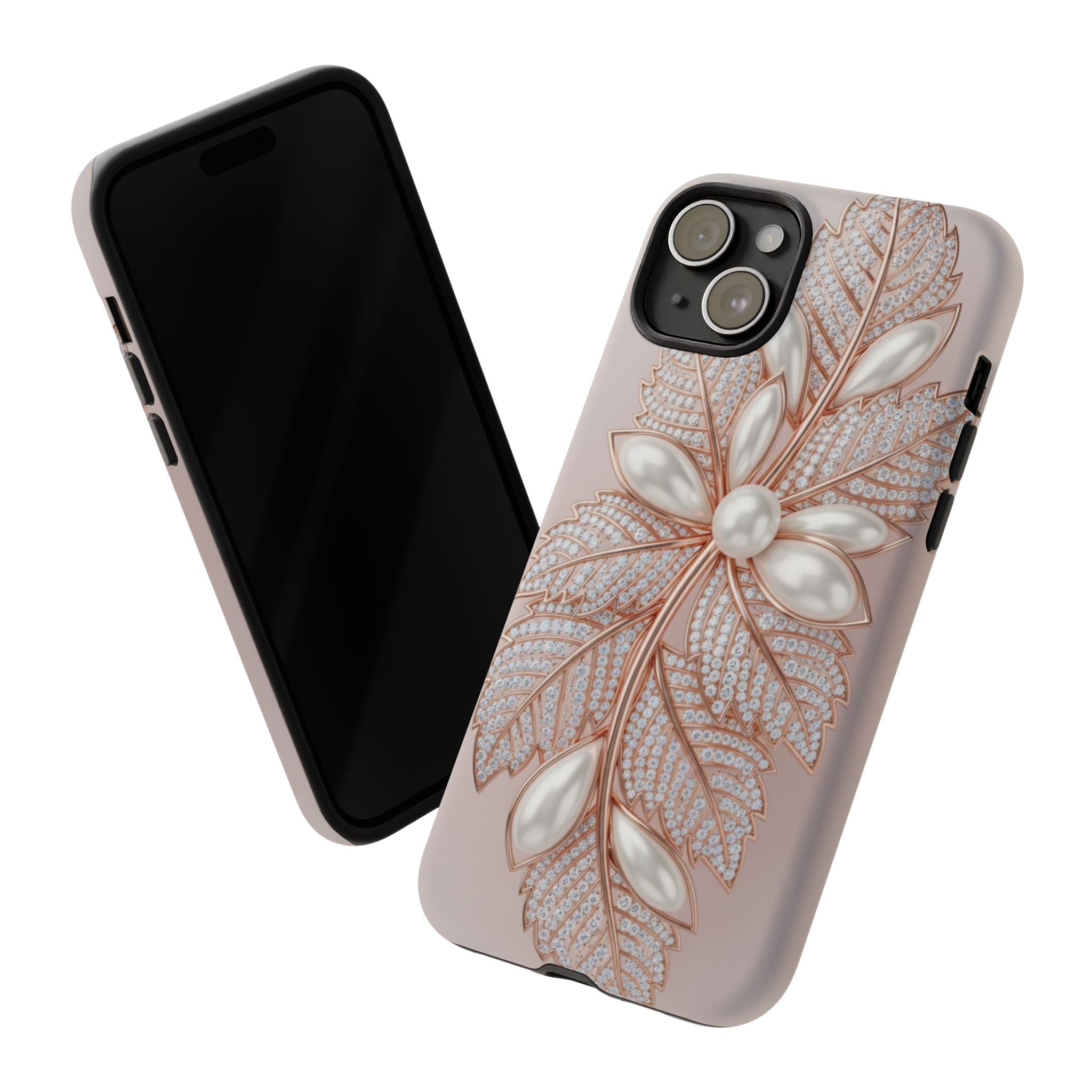 Pearl Floral Phone Case – Rose Gold Leaf iPhone Cover