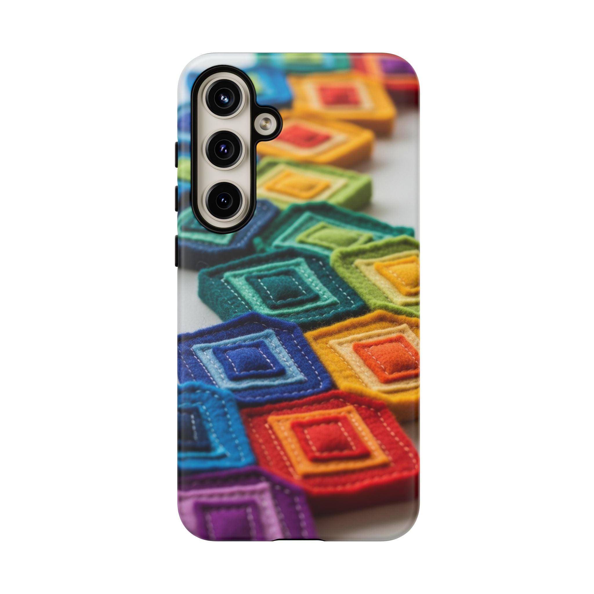 Colorful Geometric Quilt Pattern Phone Case – Bright Rainbow Diamond Tough Case