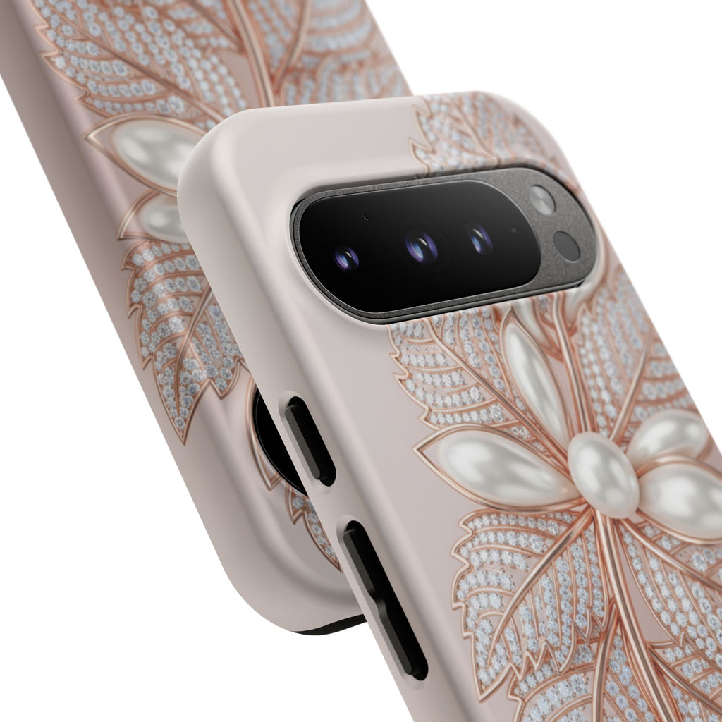 Rose Gold Pearl Leaf Tough Phone Case for Google Phone