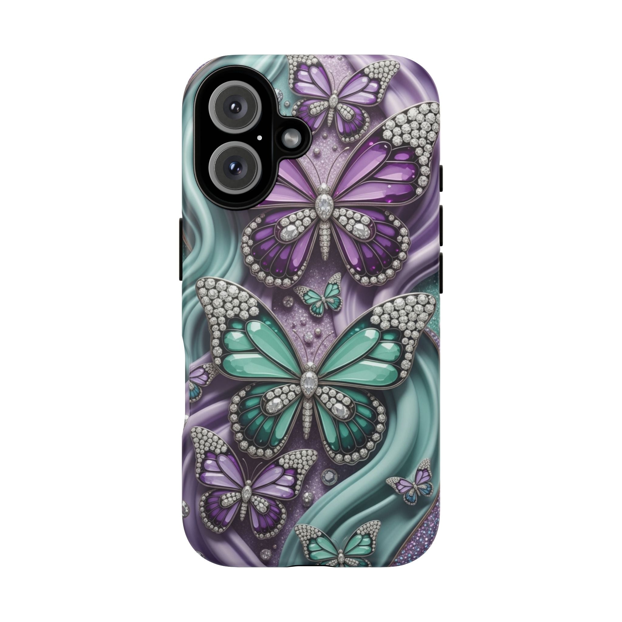 Butterfly Gem Tough Phone Case – Teal & Purple Sparkle Protective Cover
