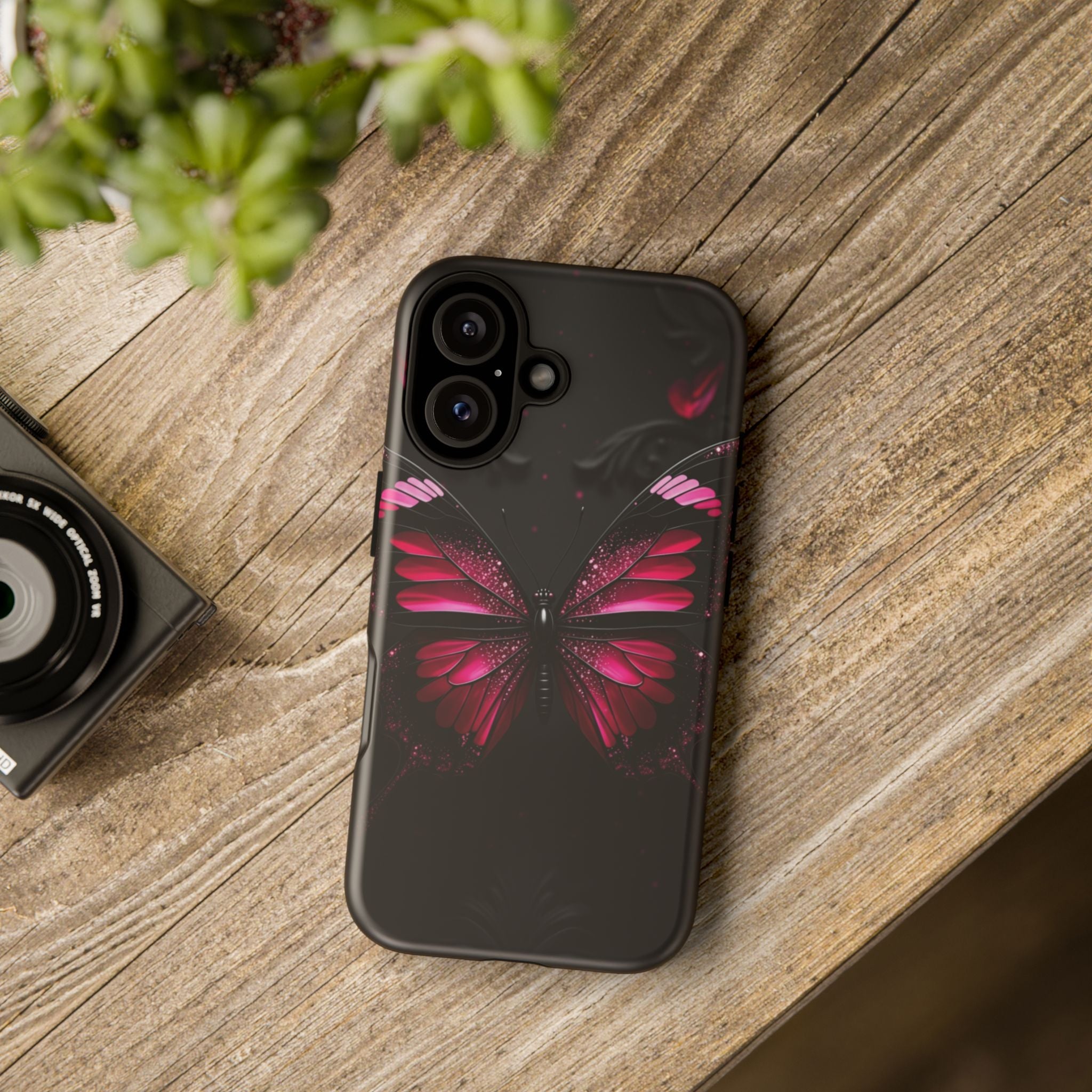 Pink Butterfly Tough Phone Case - Shockproof Protective iPhone Cover