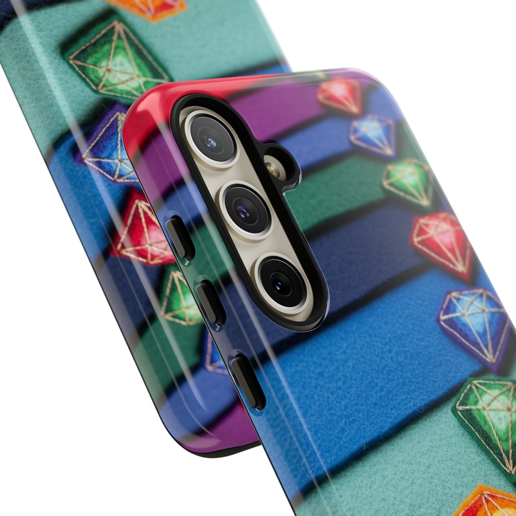 Colorful Gem Stripe Phone Case — Rainbow Diamond Pattern Tough Case
