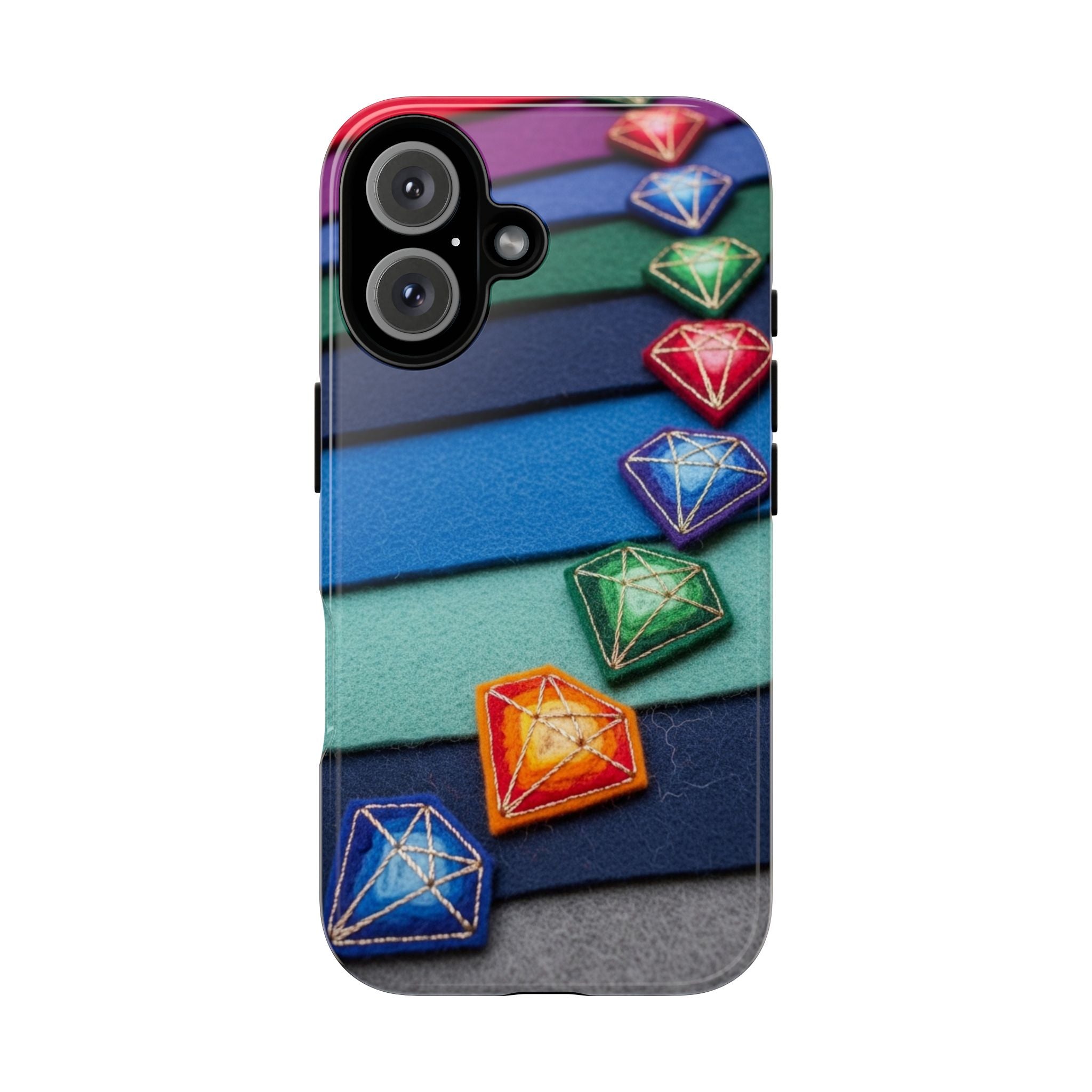Colorful Gem Stripe Phone Case — Rainbow Diamond Pattern Tough Case