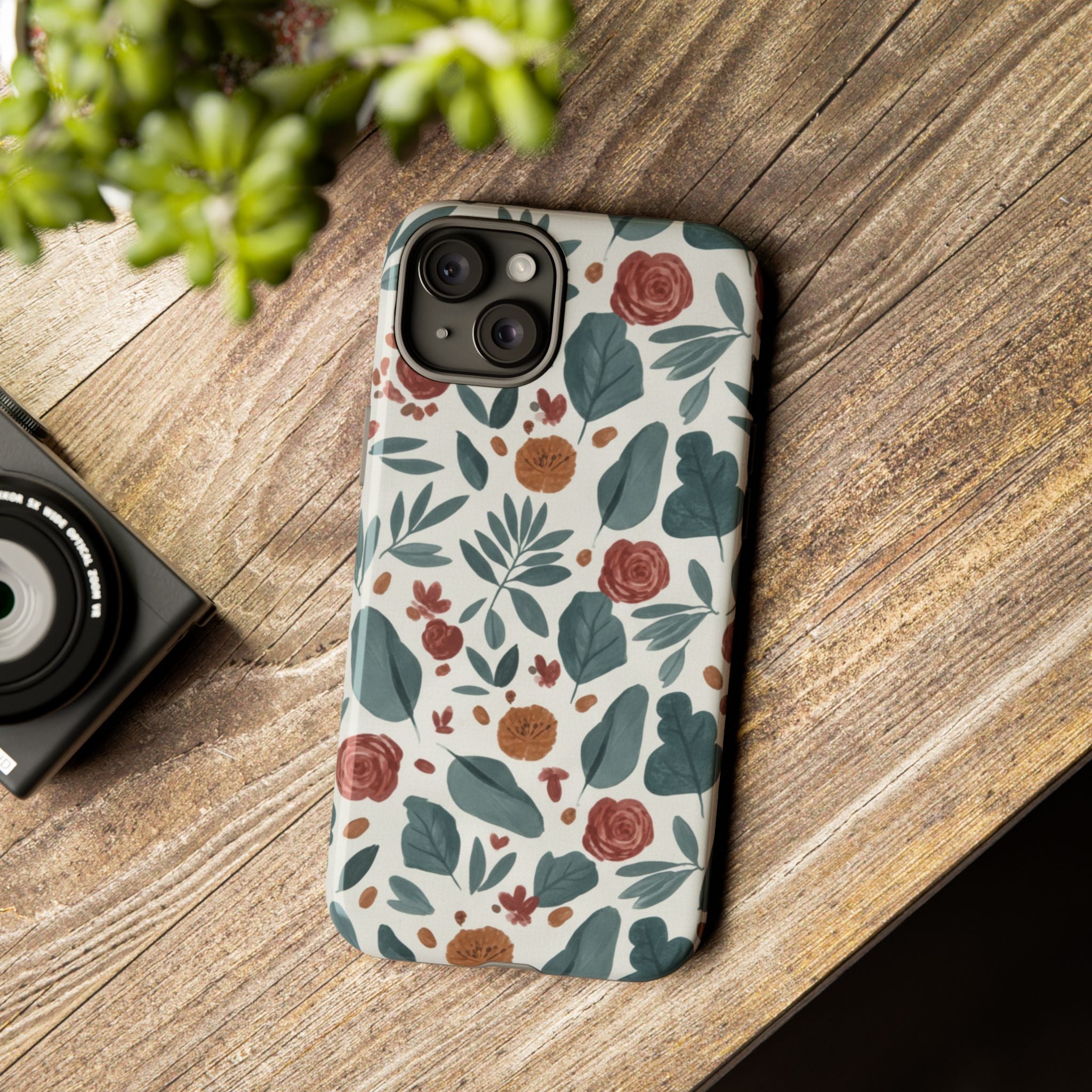 Floral Leaf Pattern Tough Phone Case — Protective Botanical iPhone Cover