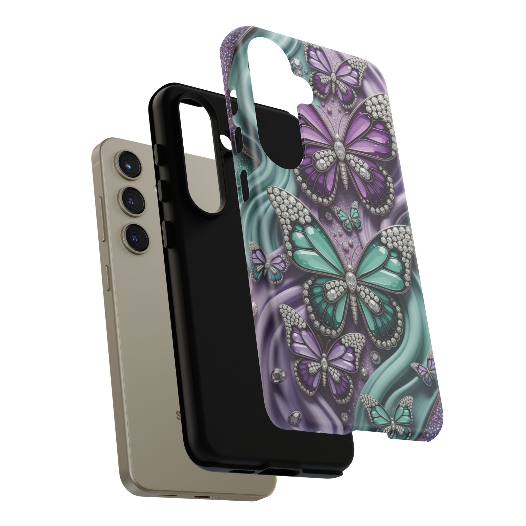 Butterfly Gem Tough Phone Case – Teal & Purple Sparkle Protective Cover