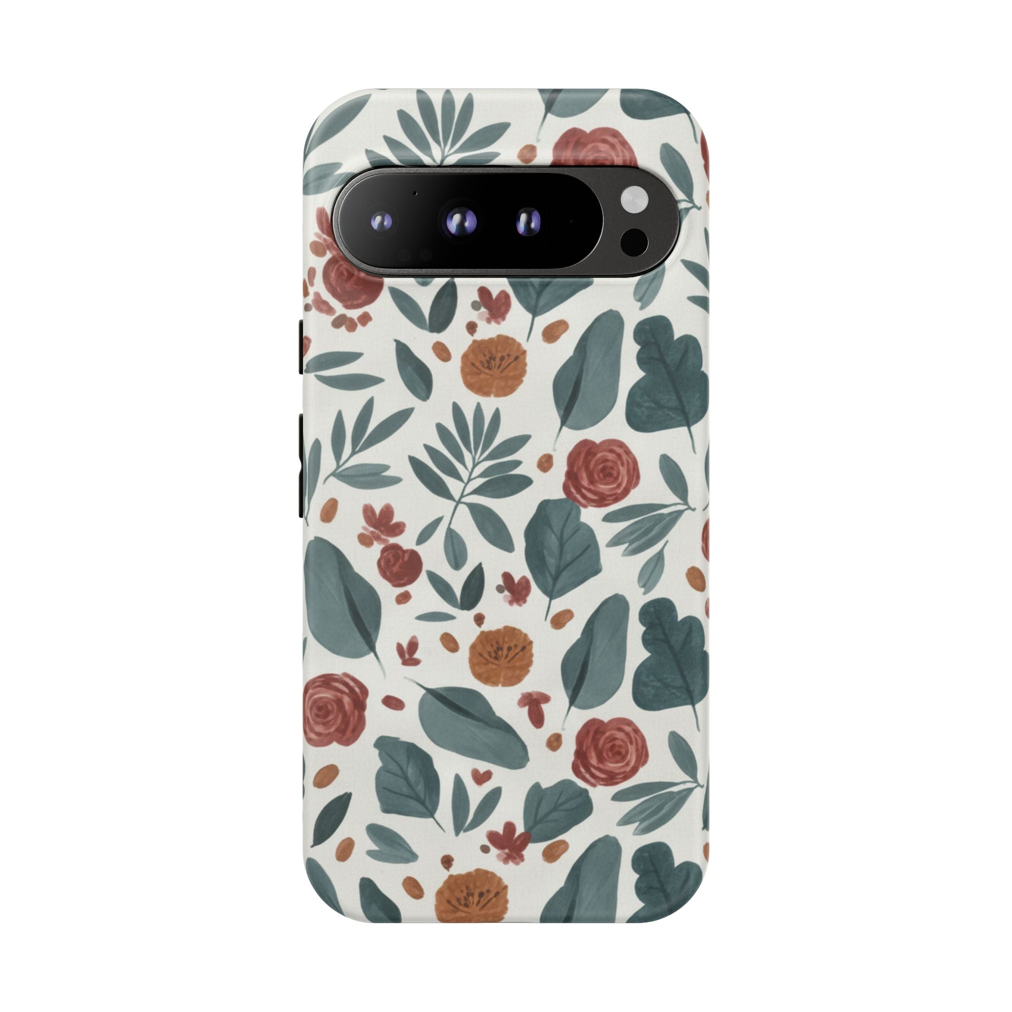Floral Leaf Pattern Tough Phone Case — Protective Botanical iPhone Cover