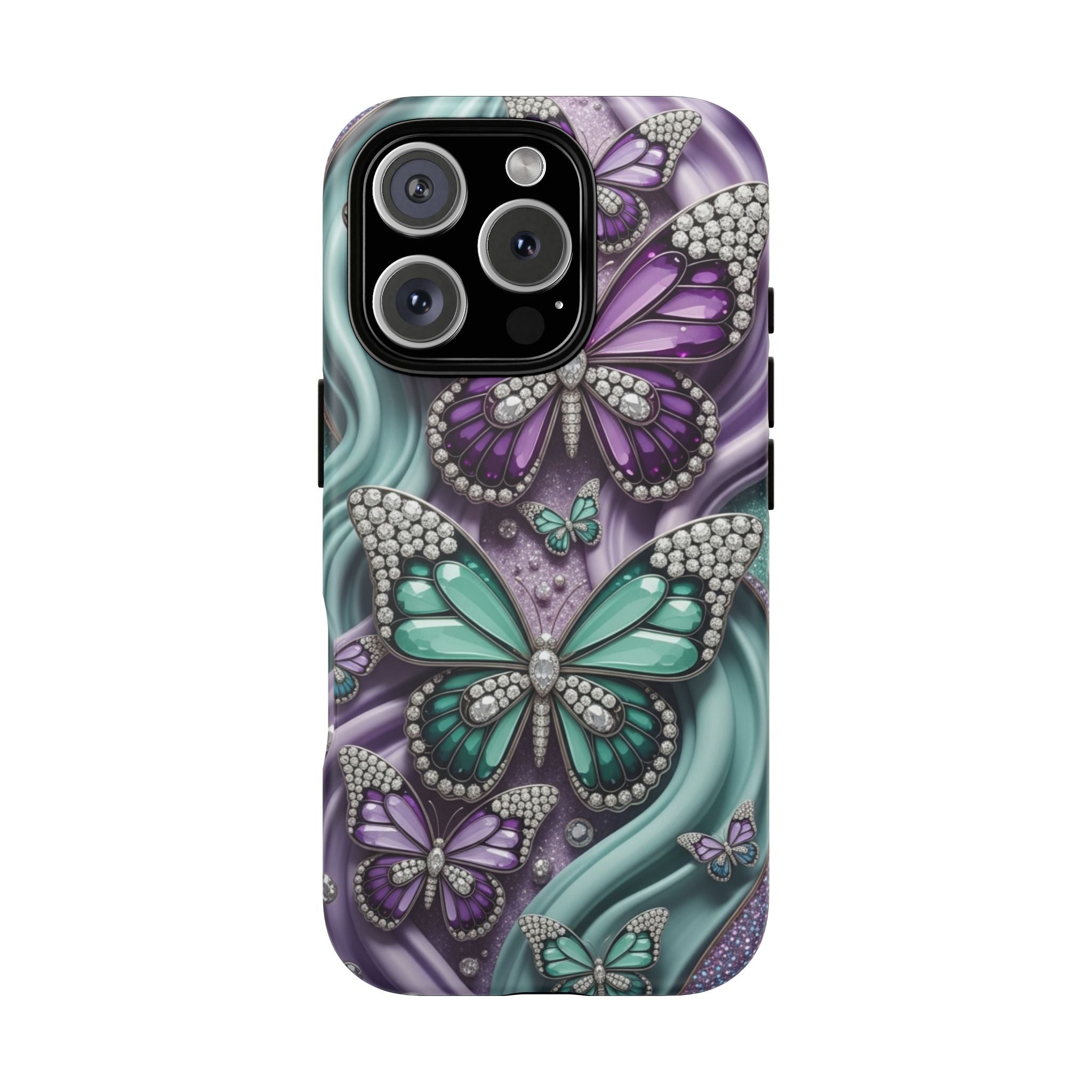 Butterfly Gem Tough Phone Case – Teal & Purple Sparkle Protective Cover