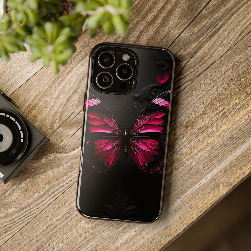 Pink Butterfly Tough Phone Case - Shockproof Protective iPhone Cover