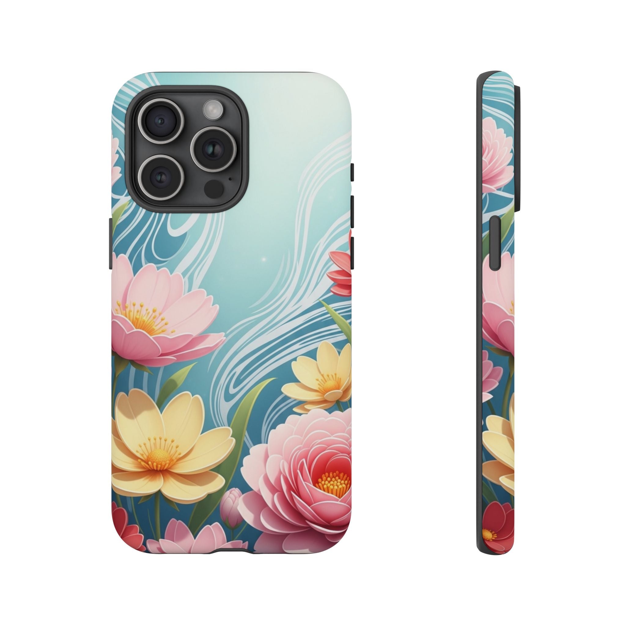 Floral Lotus Tough Phone Case — Watercolor Garden Protective Cover