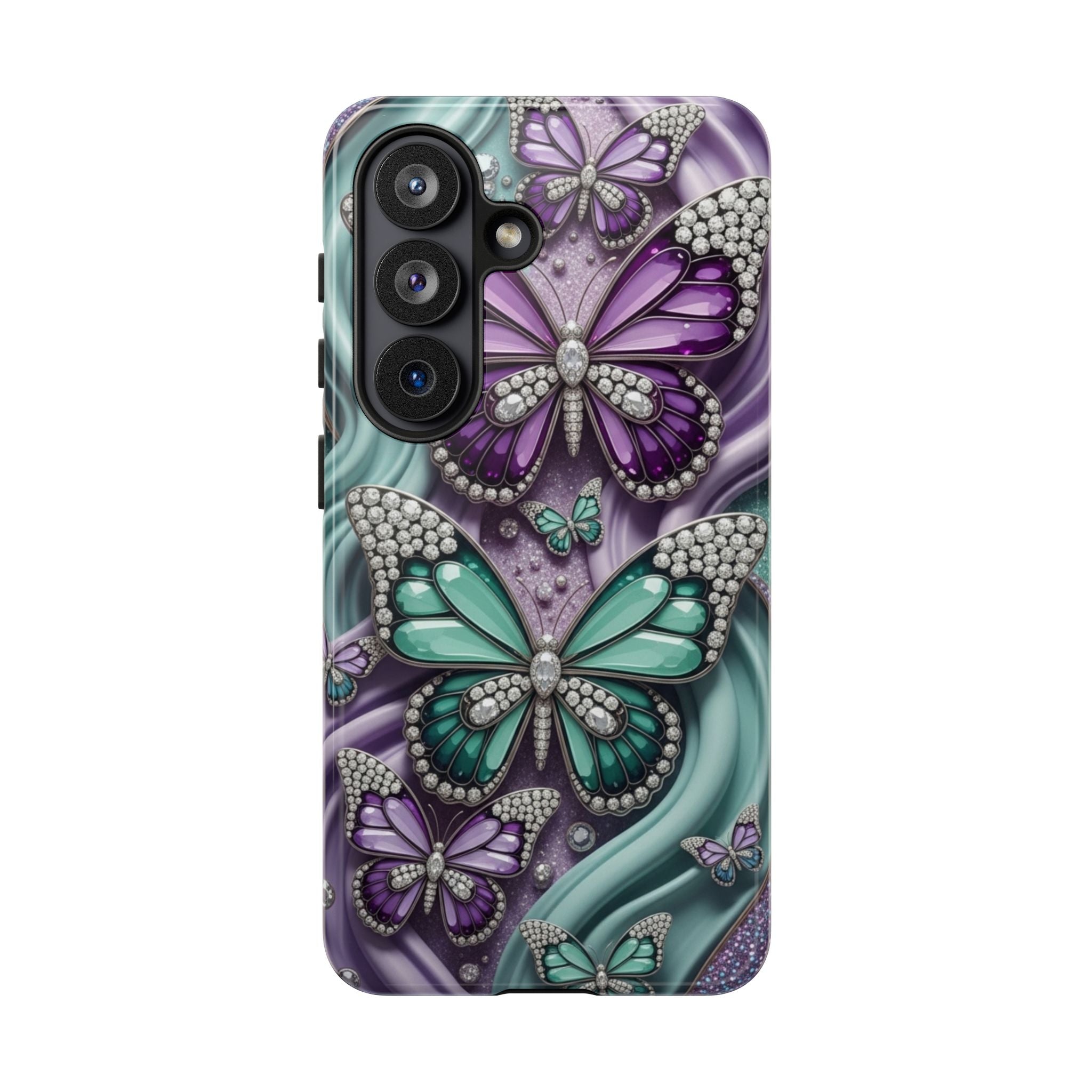 Butterfly Gem Tough Phone Case – Teal & Purple Sparkle Protective Cover