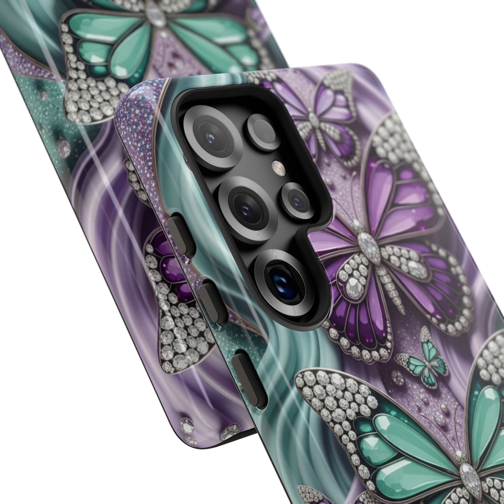 Butterfly Gem Tough Phone Case – Teal & Purple Sparkle Protective Cover