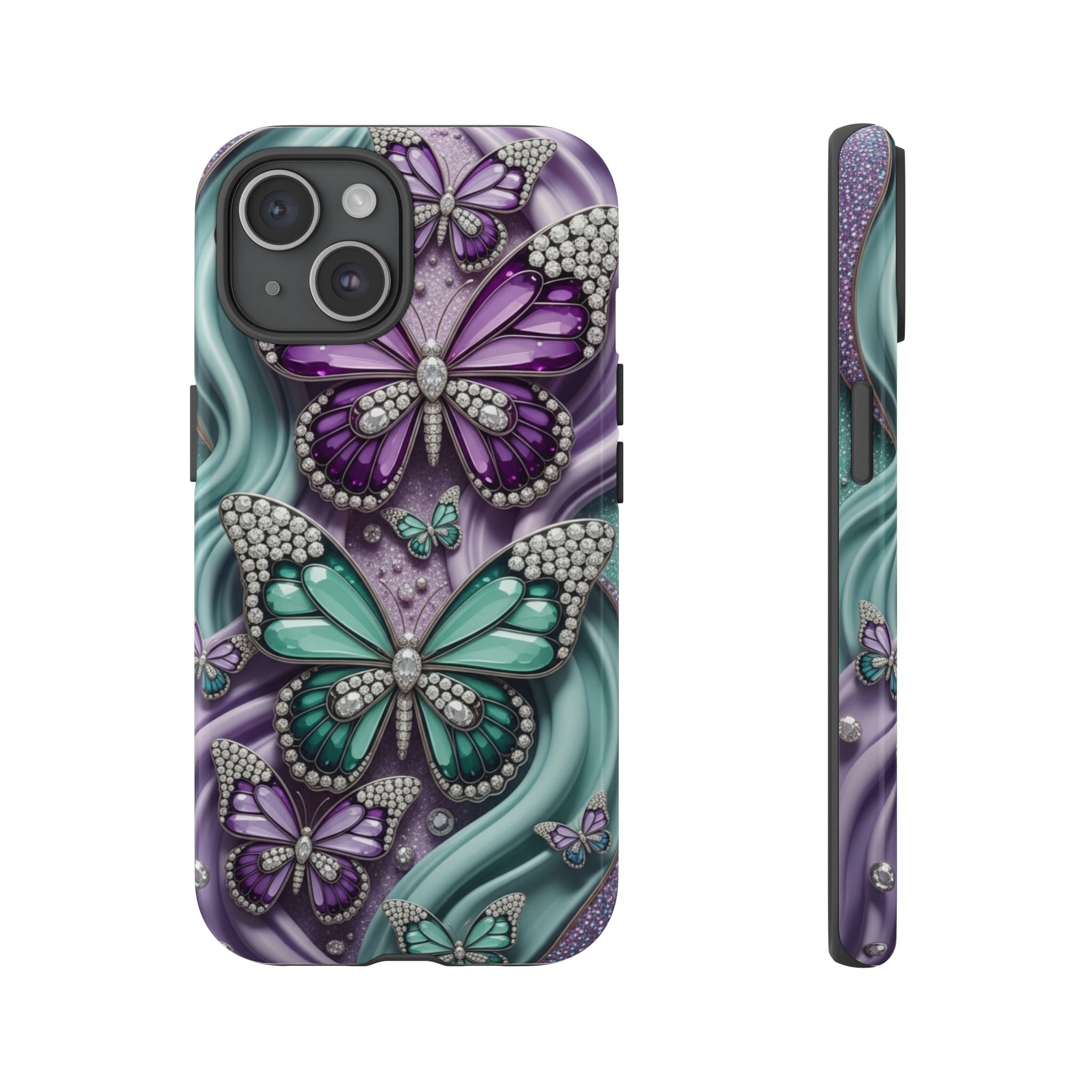 Butterfly Gem Tough Phone Case – Teal & Purple Sparkle Protective Cover