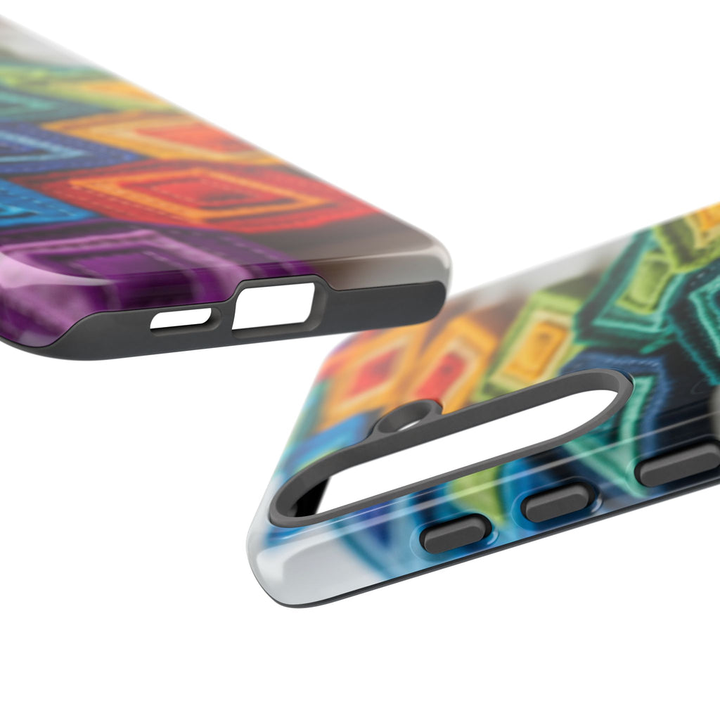 Colorful Geometric Quilt Pattern Phone Case – Bright Rainbow Diamond Tough Case