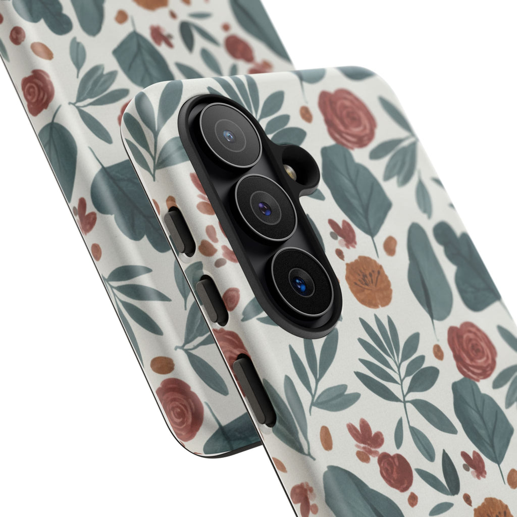 Floral Leaf Pattern Tough Phone Case — Protective Botanical iPhone Cover