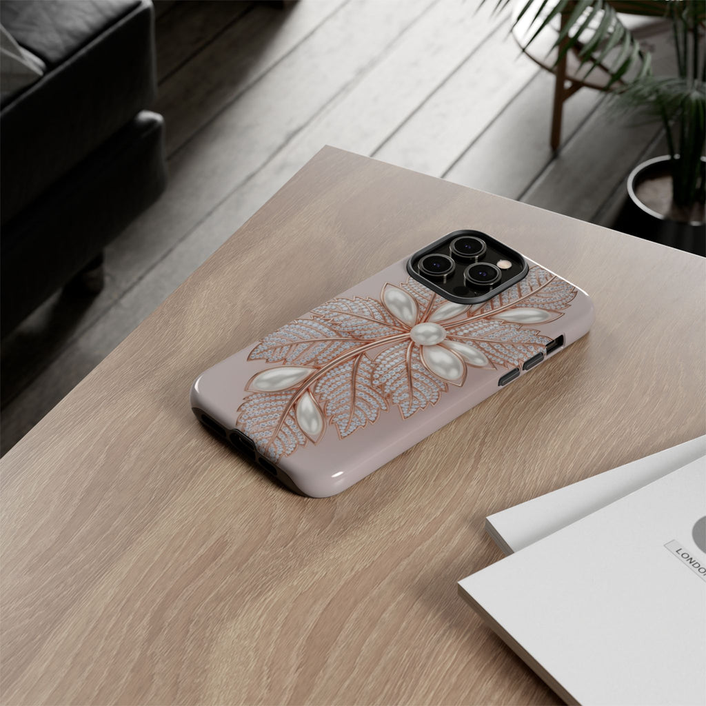 Pearl Floral Phone Case – Rose Gold Leaf iPhone Cover