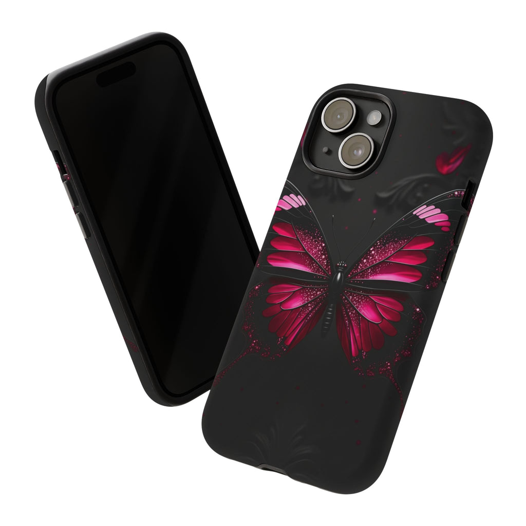 Pink Butterfly Tough Phone Case - Shockproof Protective iPhone Cover
