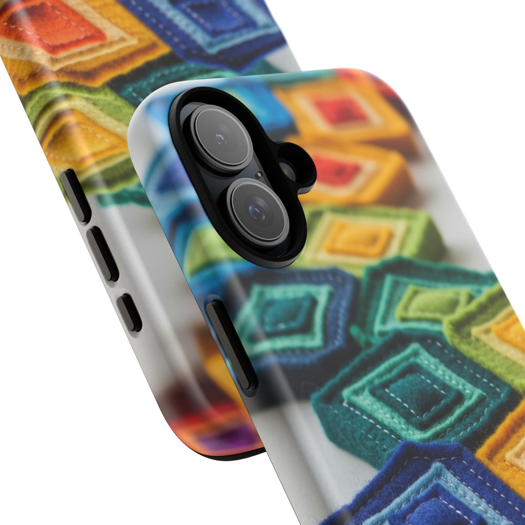 Colorful Geometric Quilt Pattern Phone Case – Bright Rainbow Diamond Tough Case