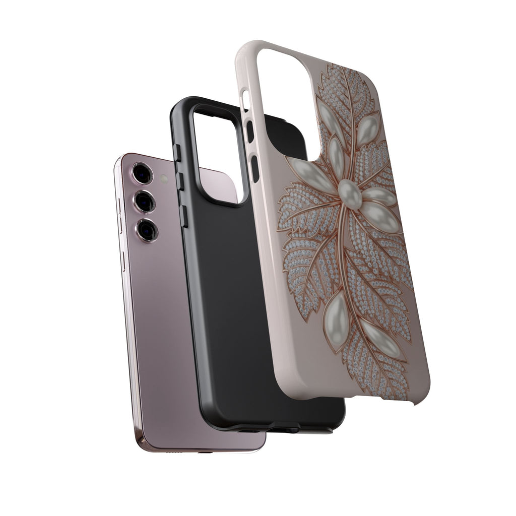 Pearl Floral Phone Case for Samsung galaxy phone — Elegant Rose Gold Leaf Design for Women