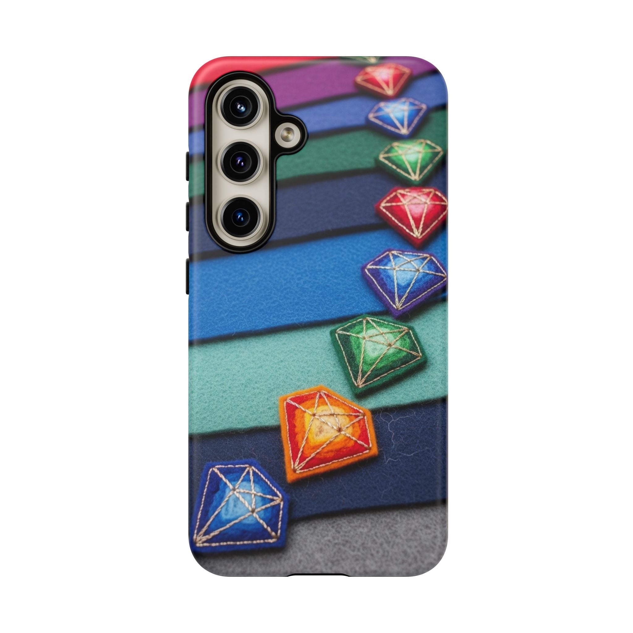 Colorful Gem Stripe Phone Case — Rainbow Diamond Pattern Tough Case