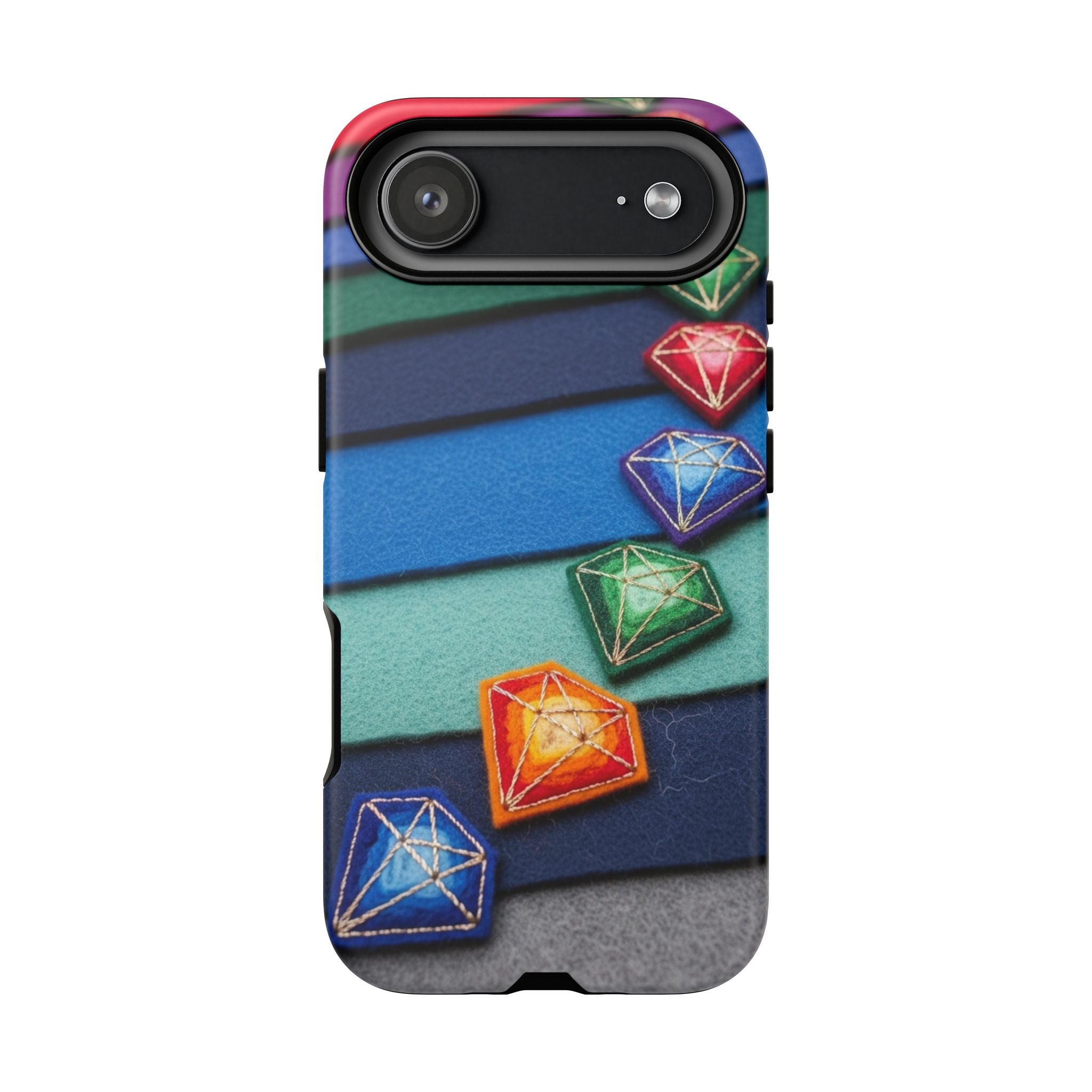 Colorful Gem Stripe Phone Case — Rainbow Diamond Pattern Tough Case
