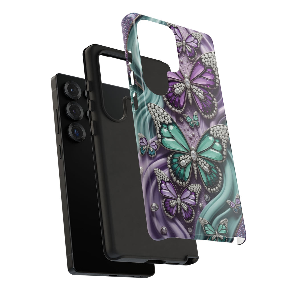 Butterfly Gem Tough Phone Case – Teal & Purple Sparkle Protective Cover