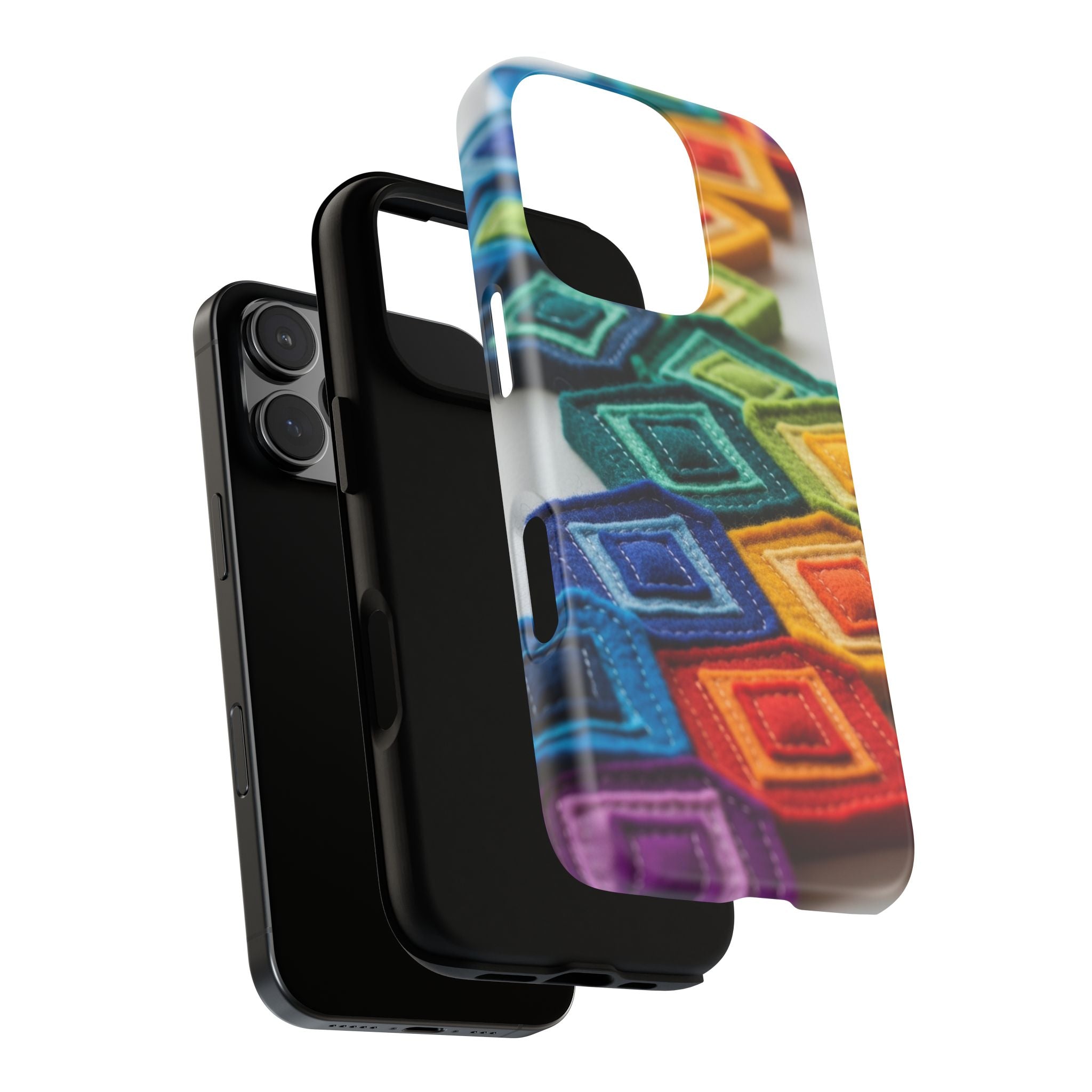 Colorful Geometric Quilt Pattern Phone Case – Bright Rainbow Diamond Tough Case