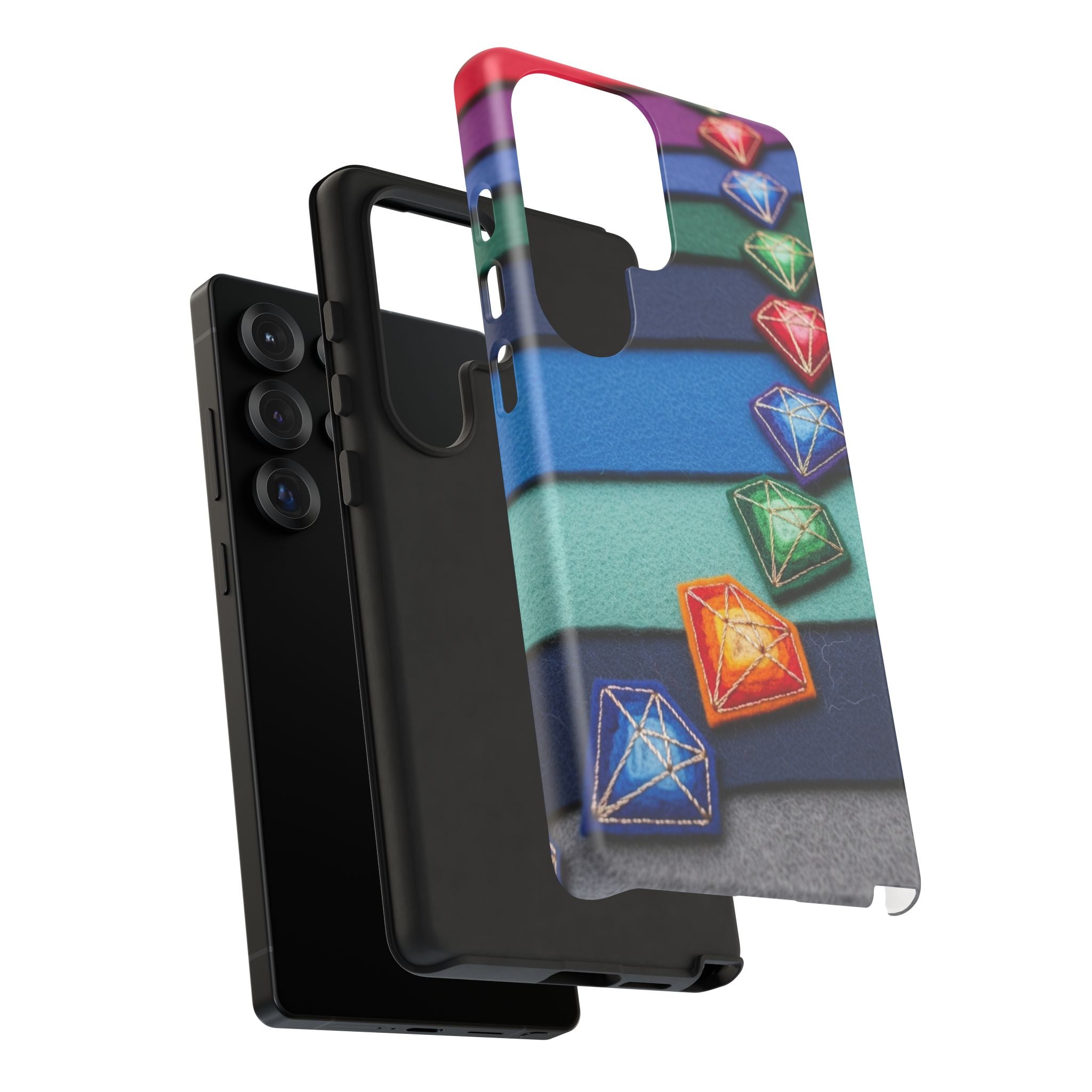 Colorful Gem Stripe Phone Case — Rainbow Diamond Pattern Tough Case
