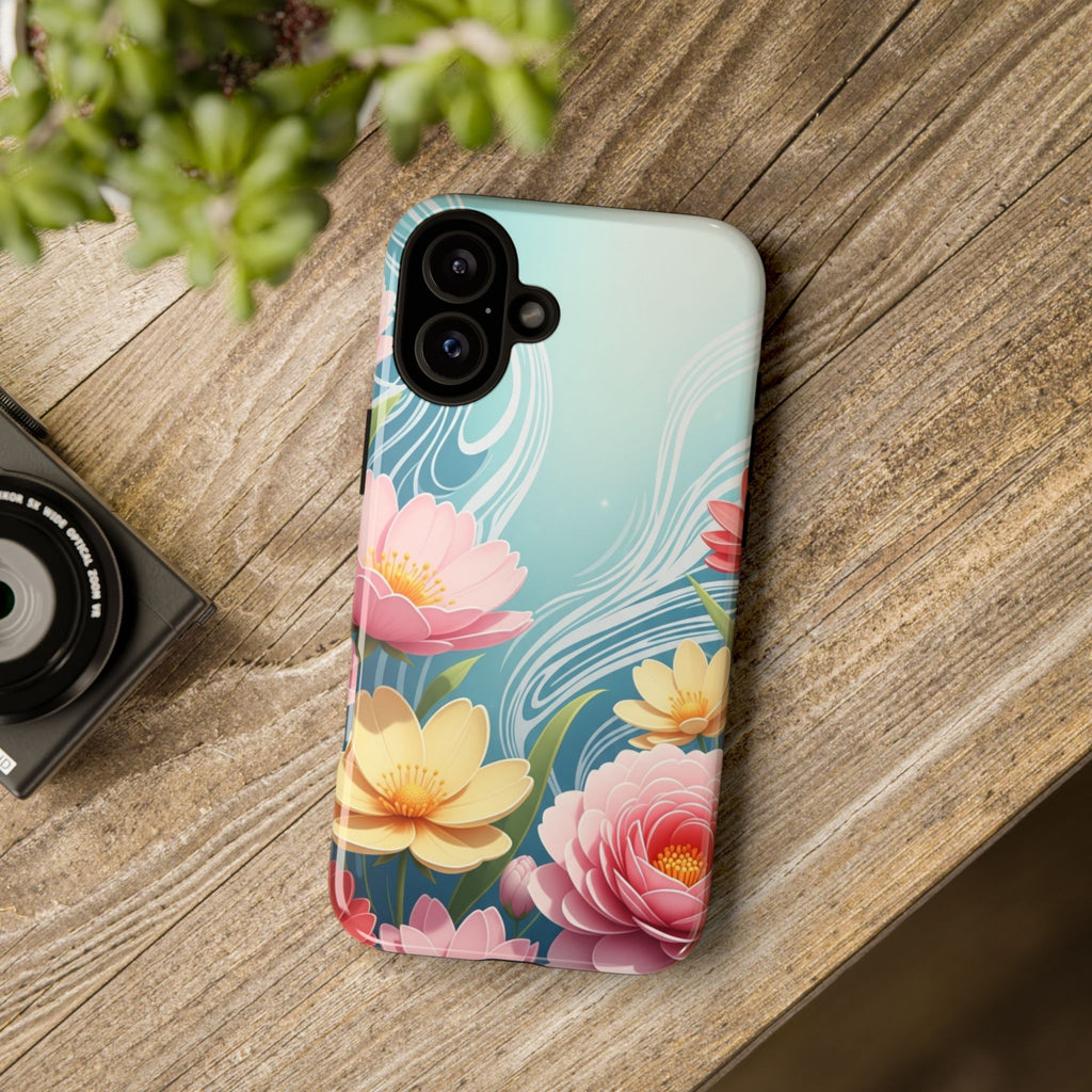 Floral Lotus Tough Phone Case — Watercolor Garden Protective Cover