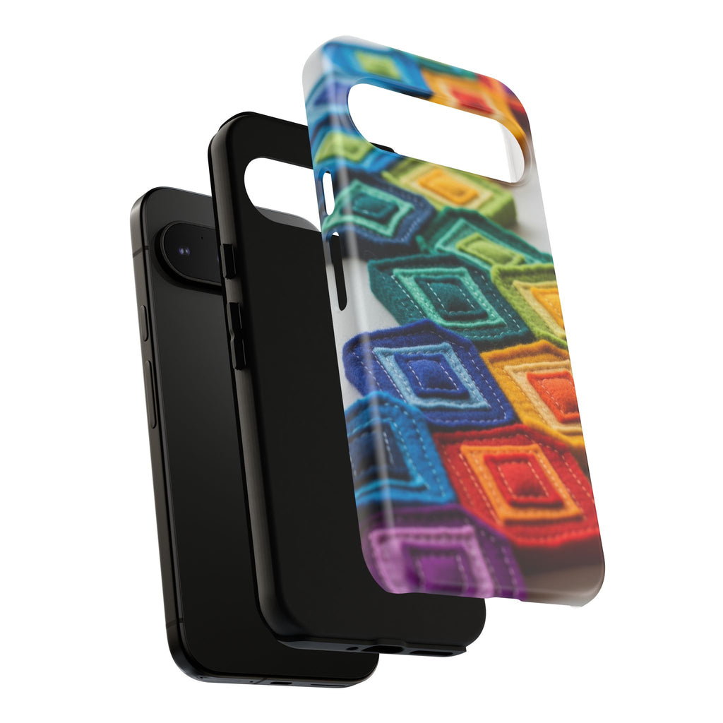 Colorful Geometric Quilt Pattern Phone Case – Bright Rainbow Diamond Tough Case