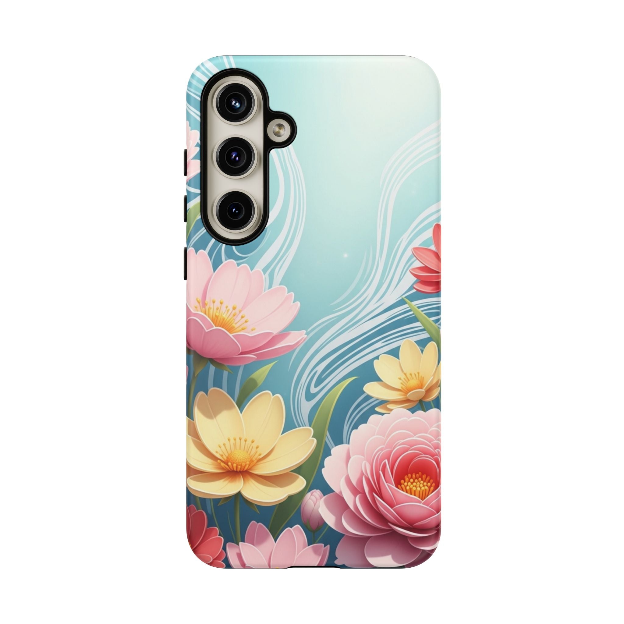Floral Lotus Tough Phone Case — Watercolor Garden Protective Cover