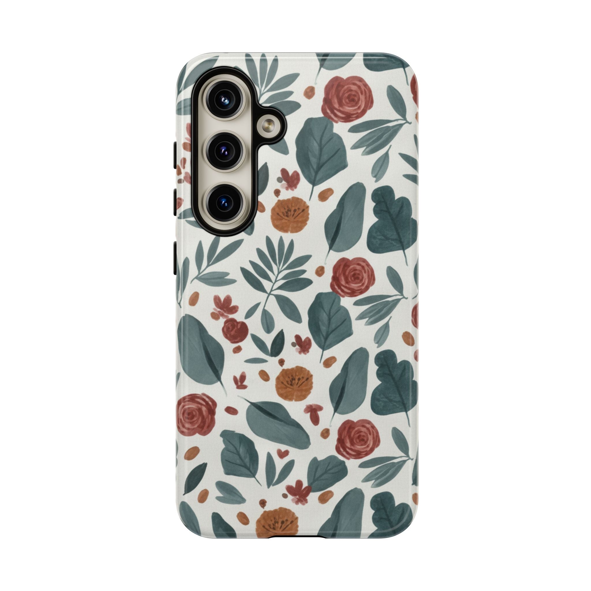 Floral Leaf Pattern Tough Phone Case — Protective Botanical iPhone Cover