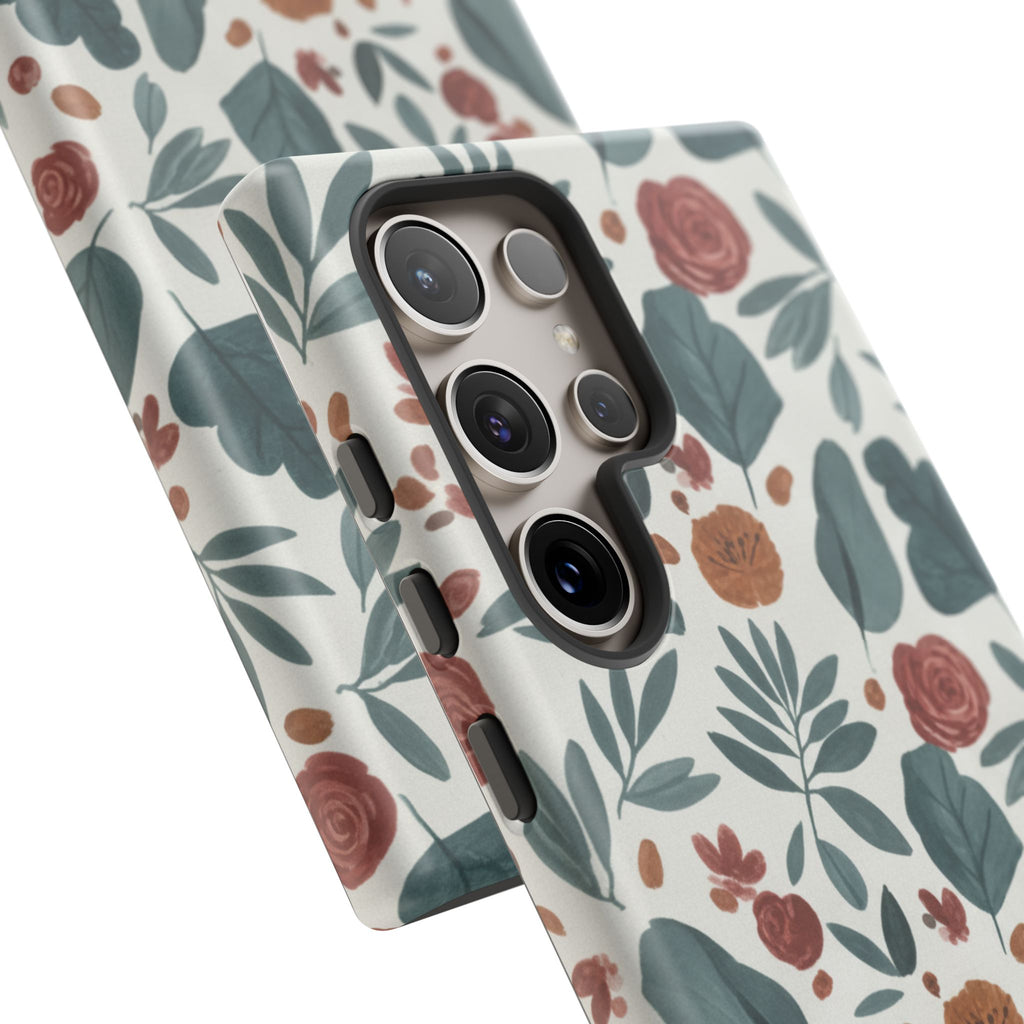Floral Leaf Pattern Tough Phone Case — Protective Botanical iPhone Cover