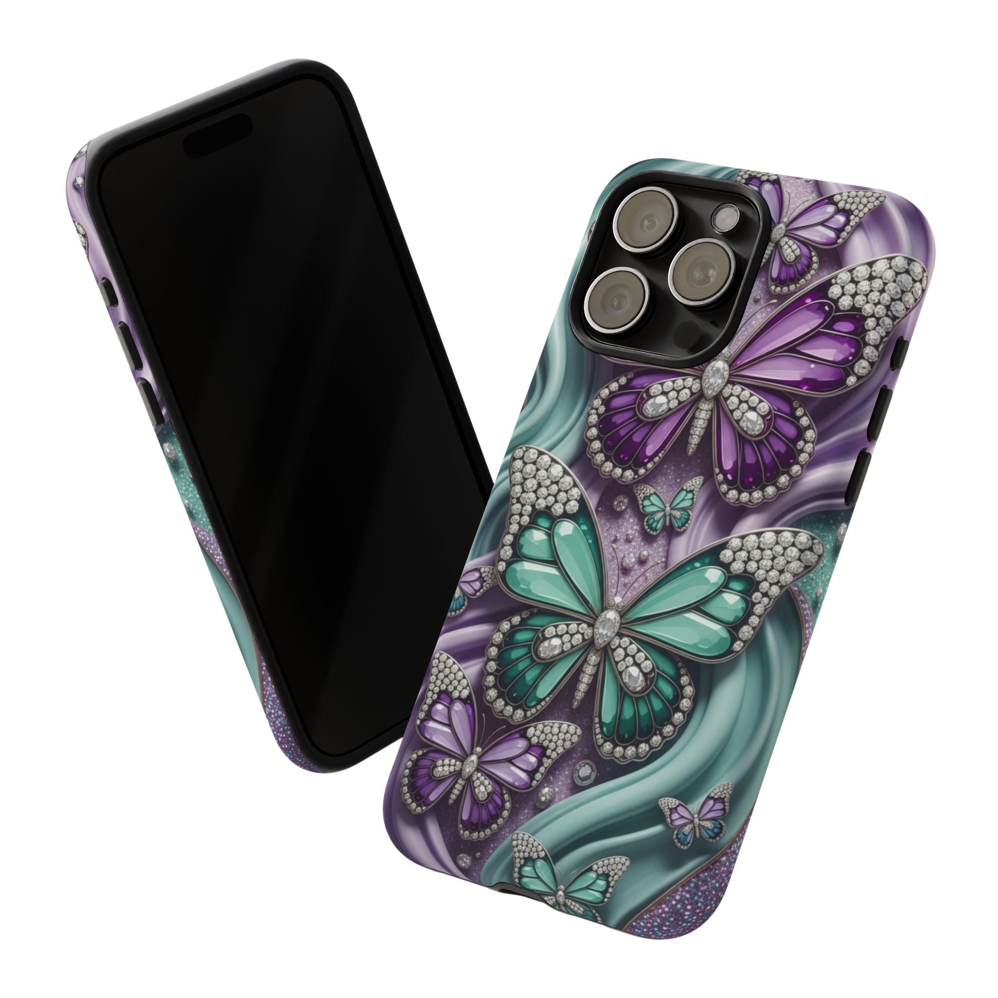 Butterfly Gem Tough Phone Case – Teal & Purple Sparkle Protective Cover