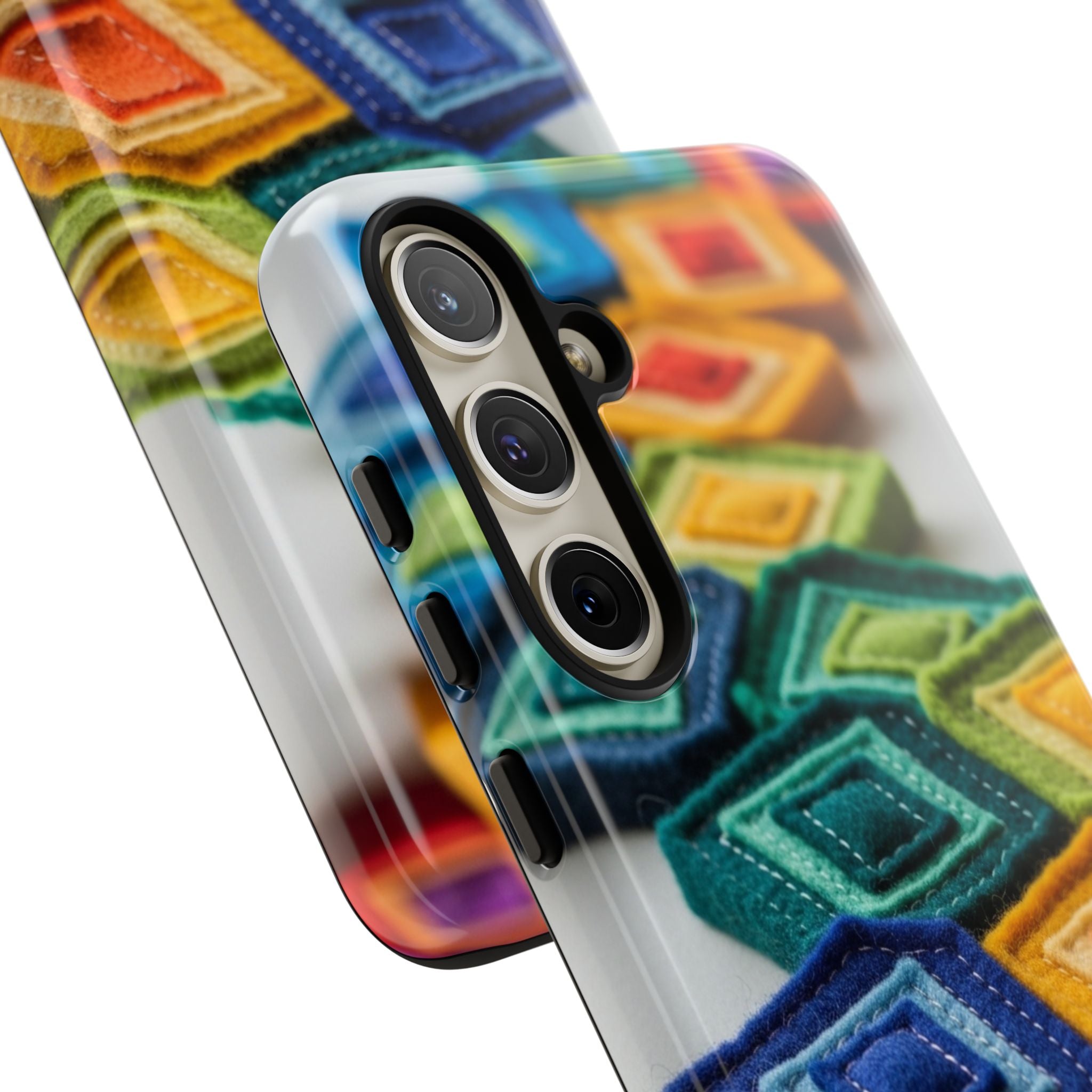 Colorful Geometric Quilt Pattern Phone Case – Bright Rainbow Diamond Tough Case